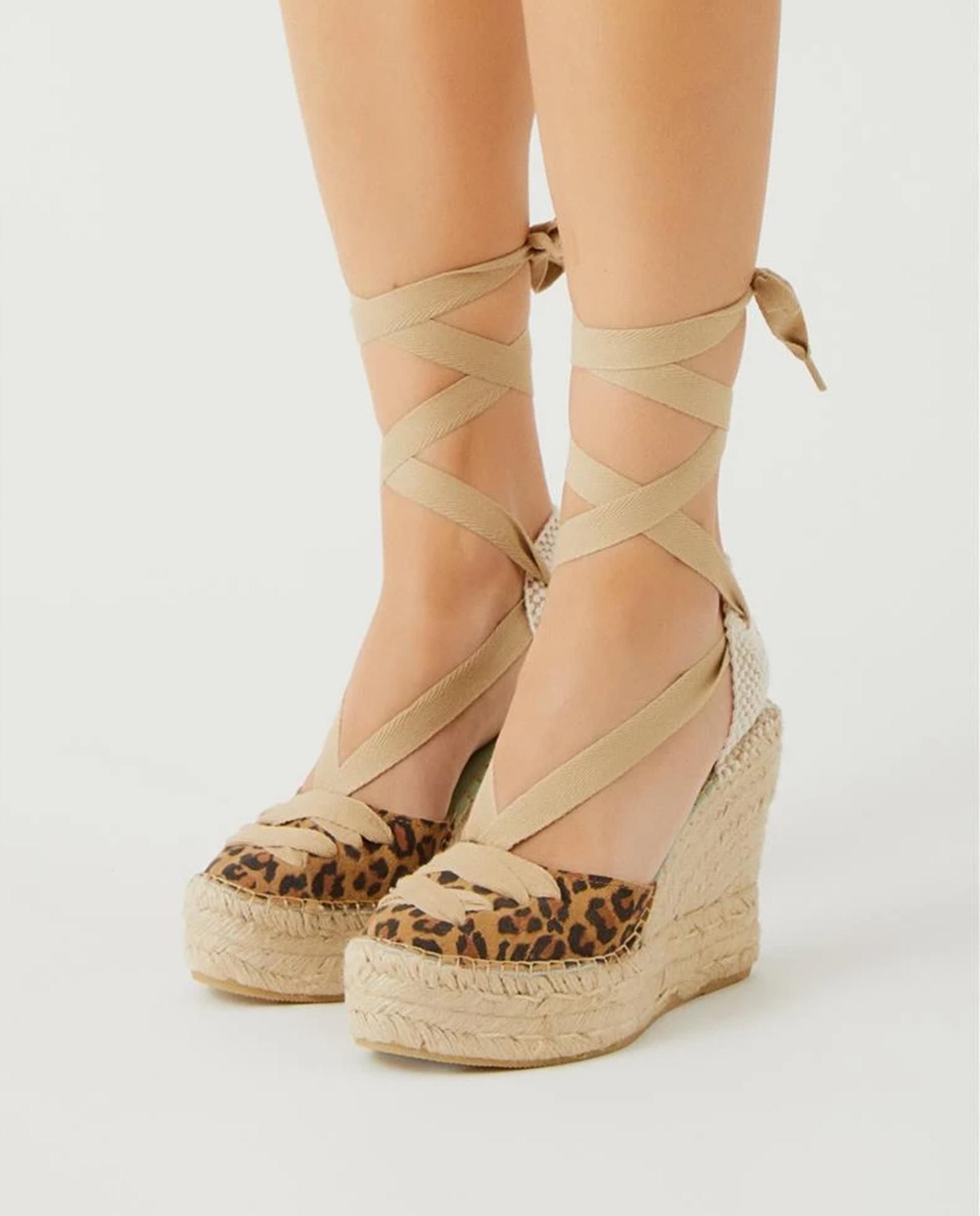 Alpargatas con cintas de mujer con estampado animal print - star love - Marrón Marrón-3