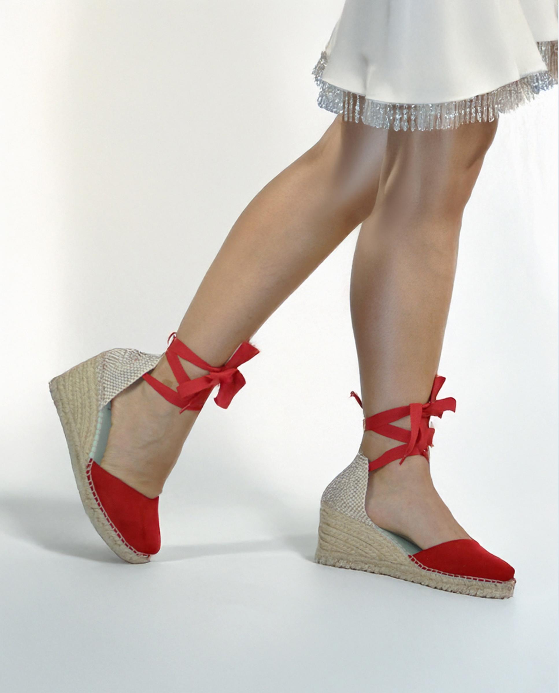 Alpargatas con cintas de mujer intercambiables en ante - star love - Rojo Rojo-2