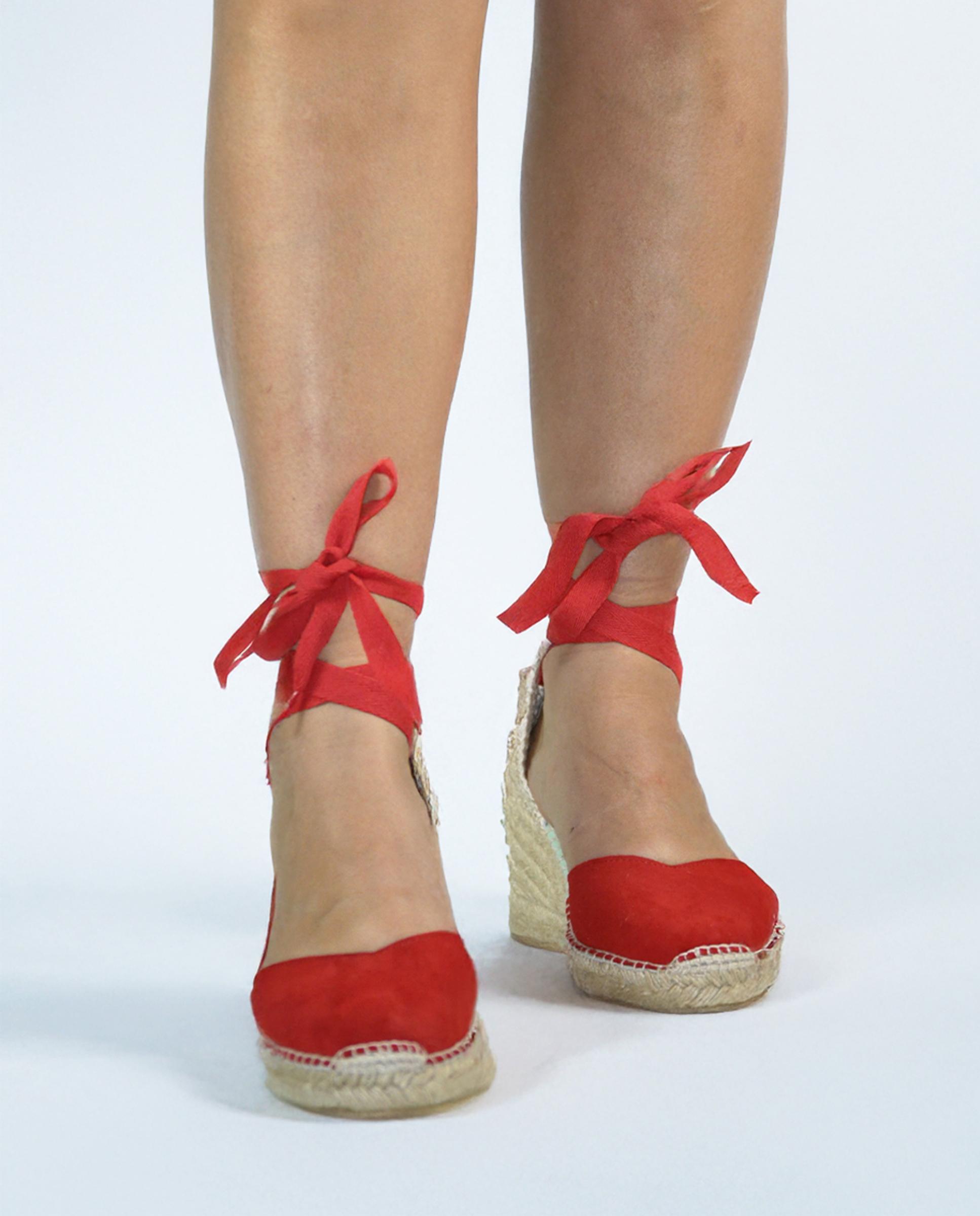 Alpargatas con cintas de mujer intercambiables en ante - star love - Rojo Rojo-3