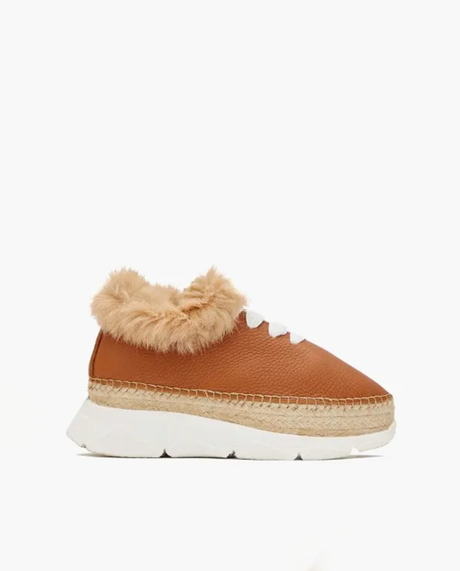 Zapatillas con cuña de mujer tipo Sneakers de piel - star love - Marrón Marrón-1