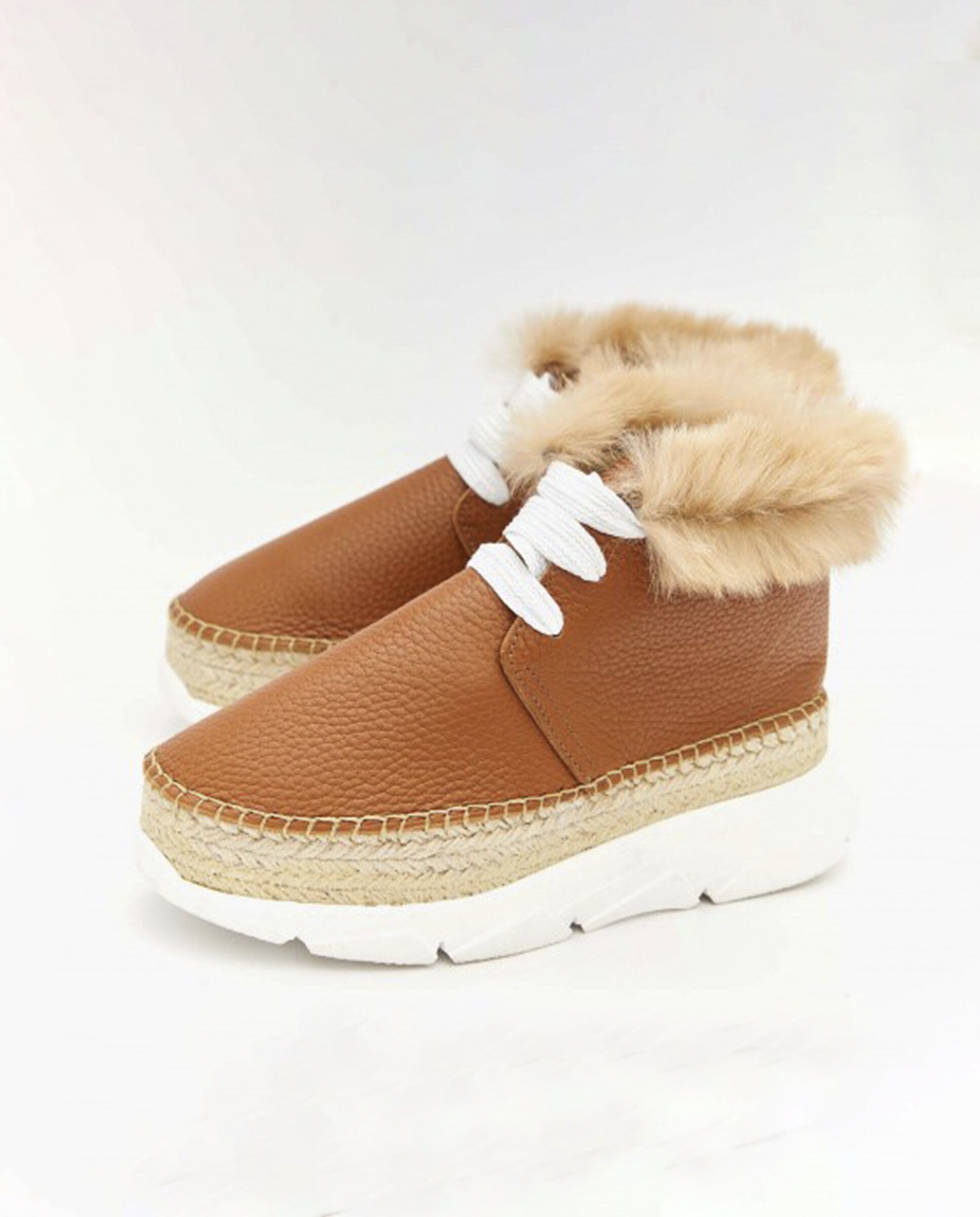 Zapatillas con cuña de mujer tipo Sneakers de piel - star love - Marrón Marrón-4