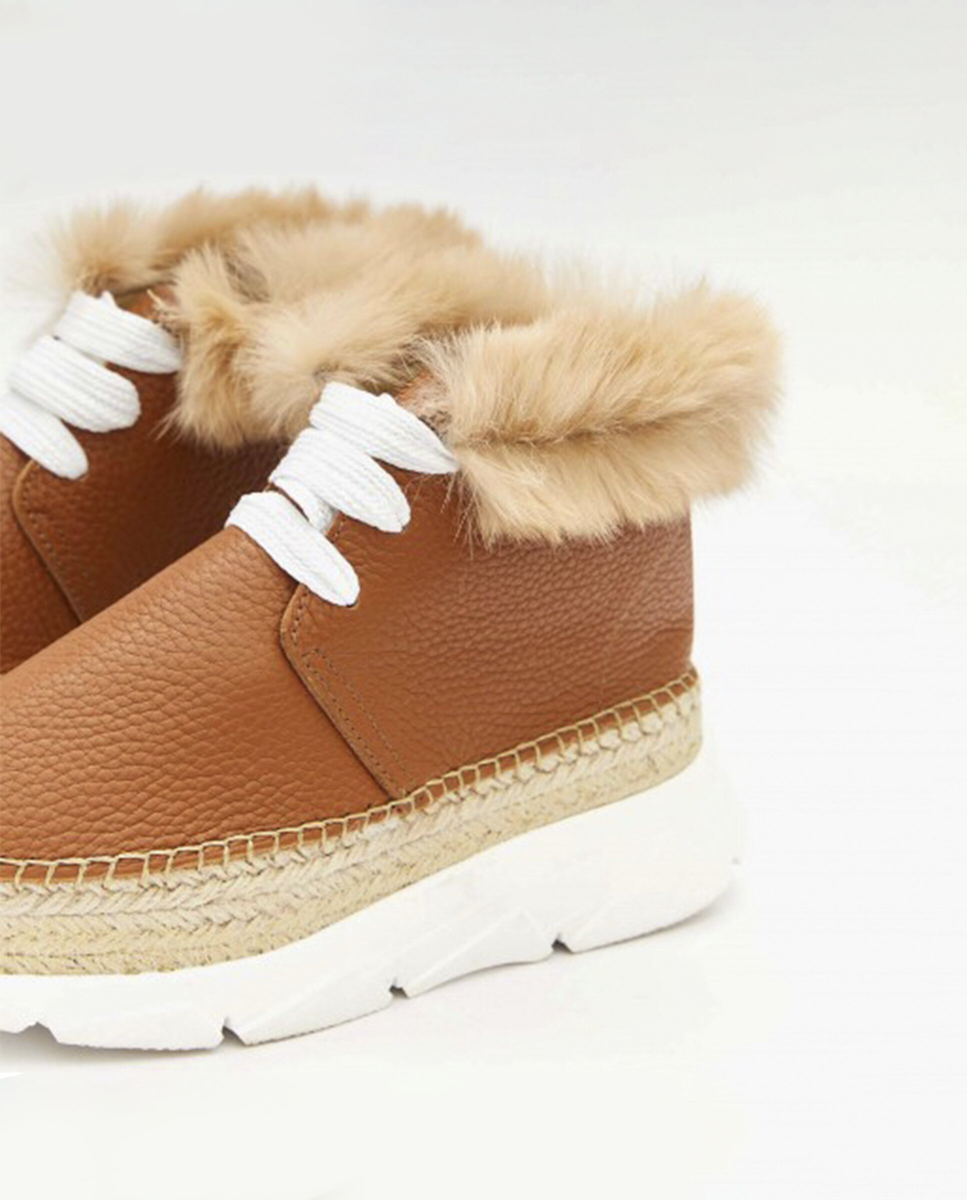 Zapatillas con cuña de mujer tipo Sneakers de piel - star love - Marrón Marrón-3