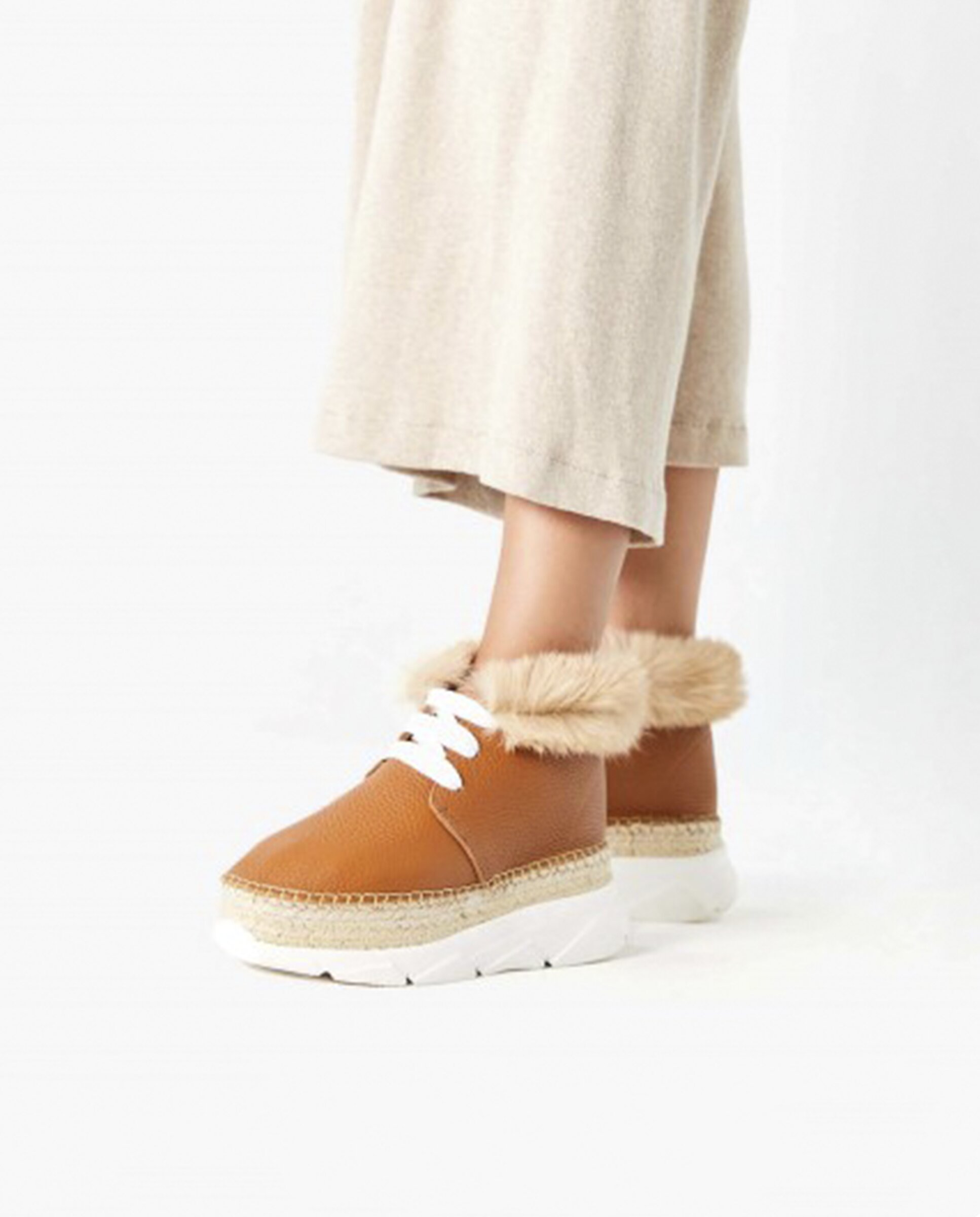 Zapatillas con cuña de mujer tipo Sneakers de piel - star love - Marrón Marrón-2