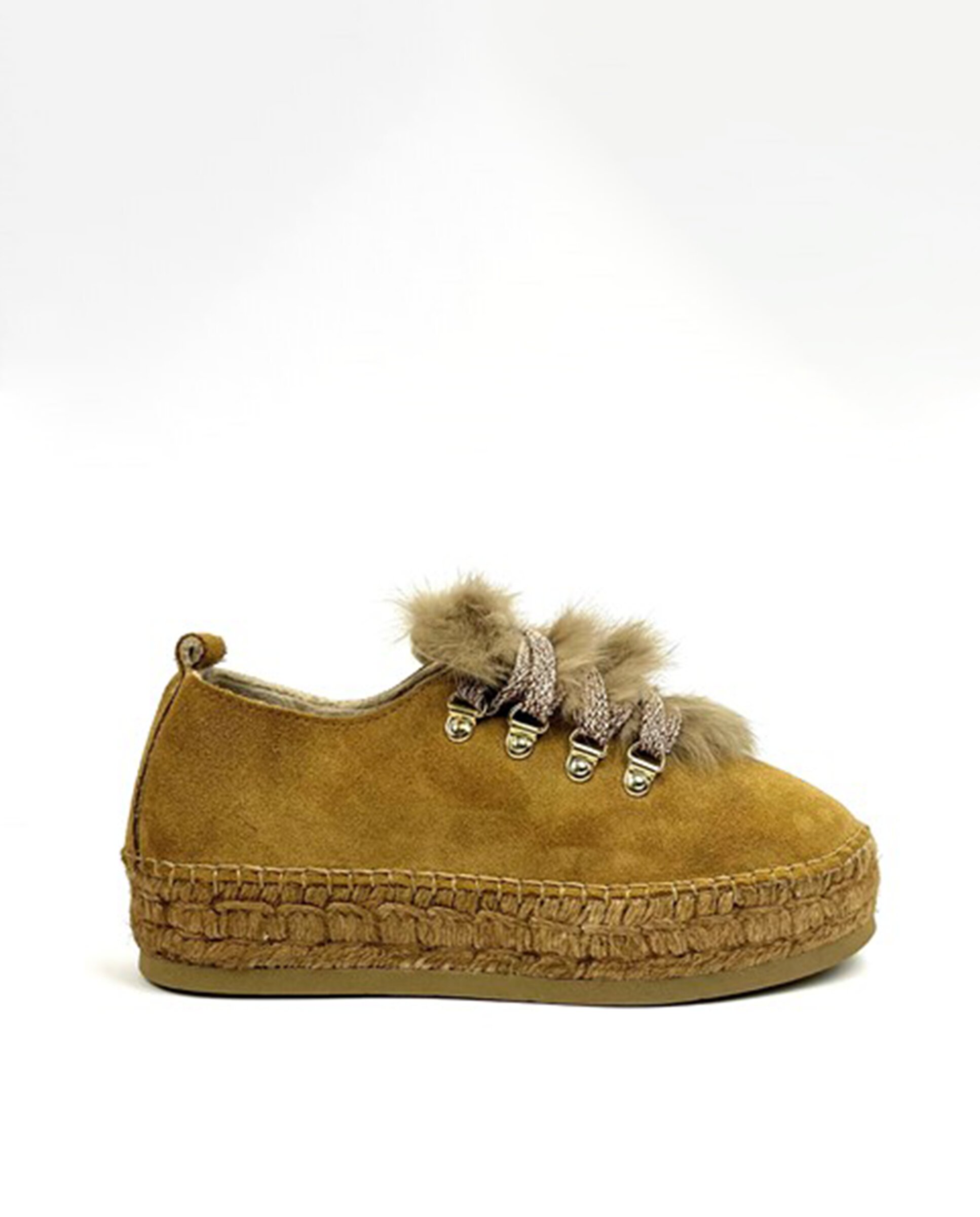 Zapatillas con cuña de mujer tipo Sneakers de serraje - star love - Canela Canela-1