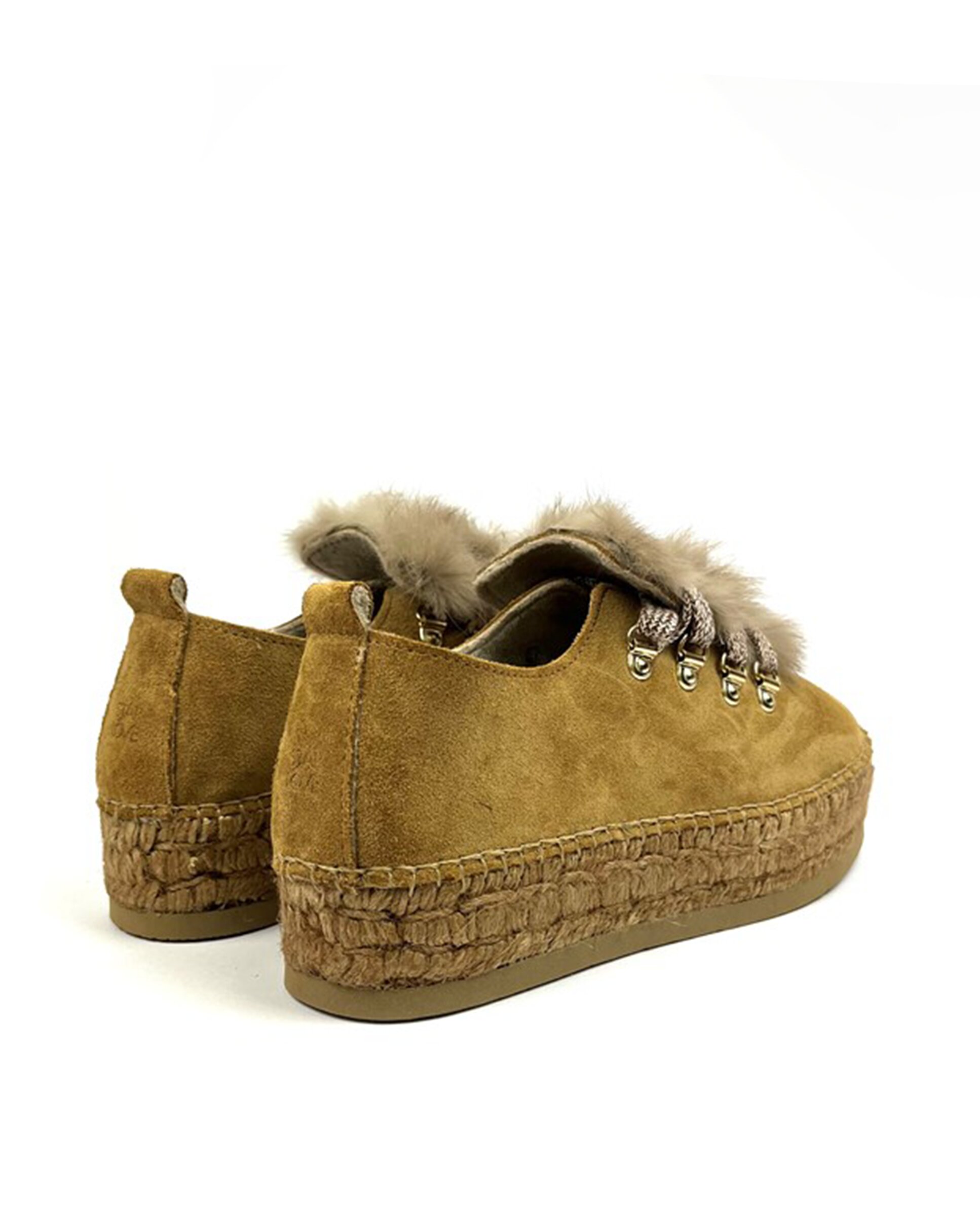 Zapatillas con cuña de mujer tipo Sneakers de serraje - star love - Canela Canela-3