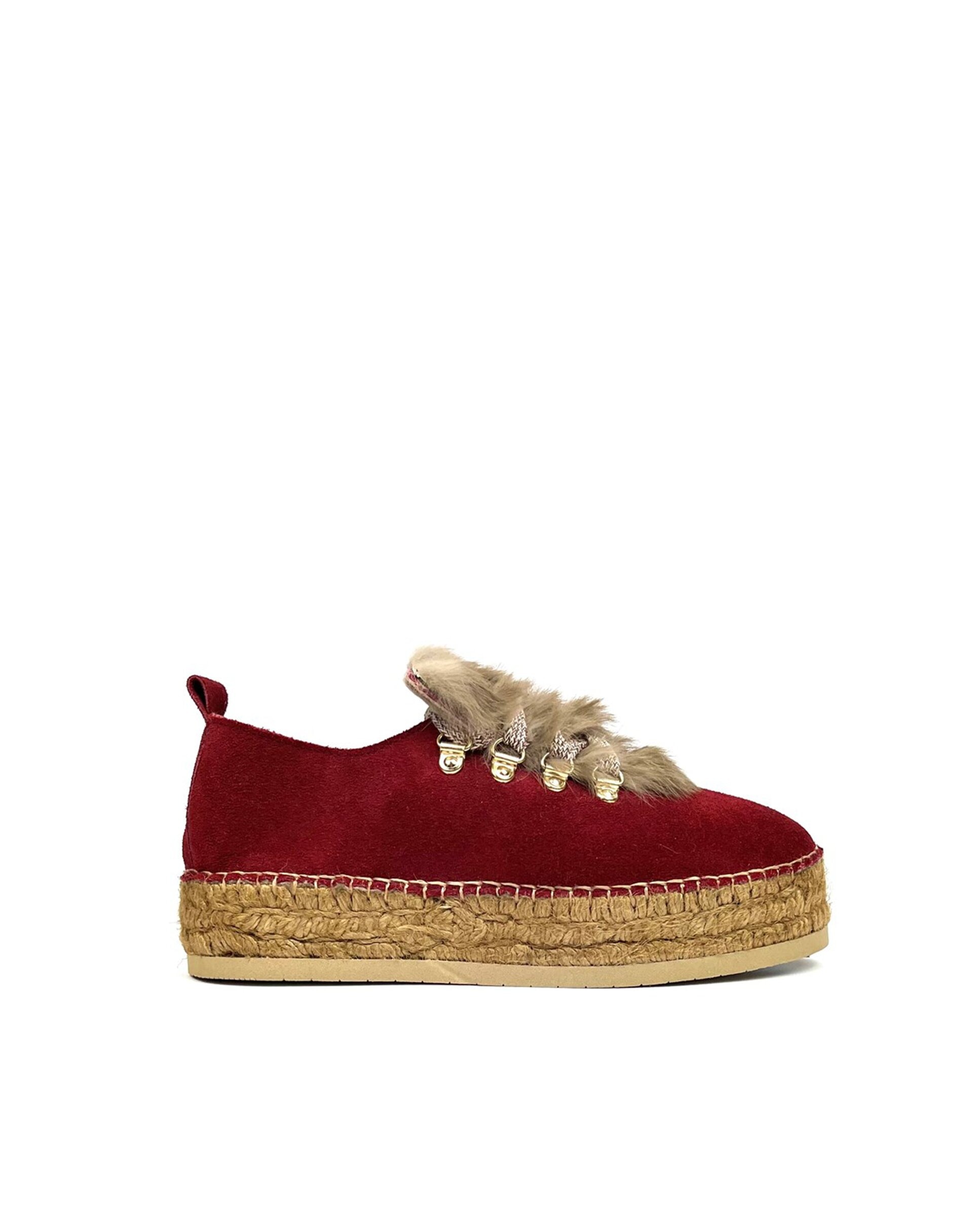 Zapatillas con cuña de mujer tipo Sneakers de serraje - star love - Granate Granate-1