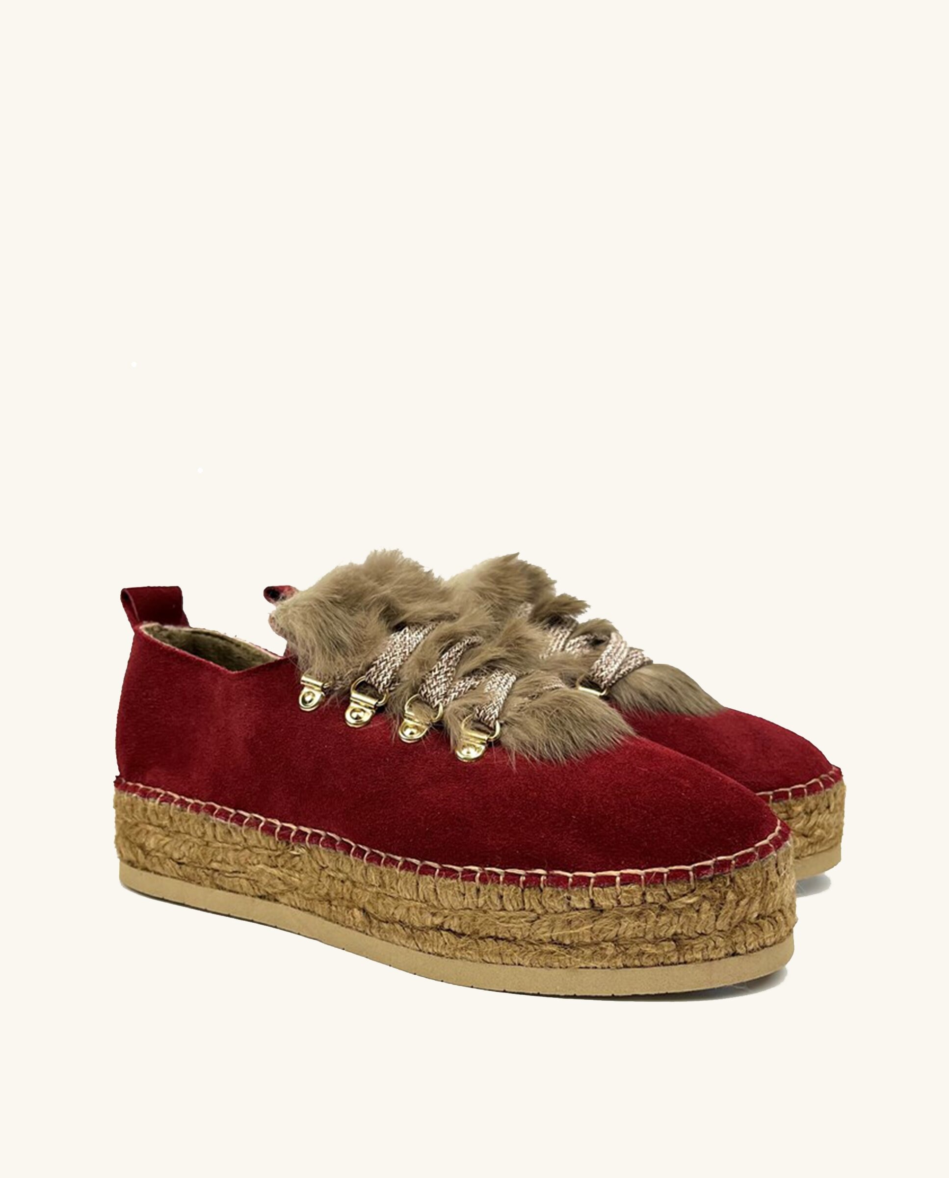 Zapatillas con cuña de mujer tipo Sneakers de serraje - star love - Granate Granate-3