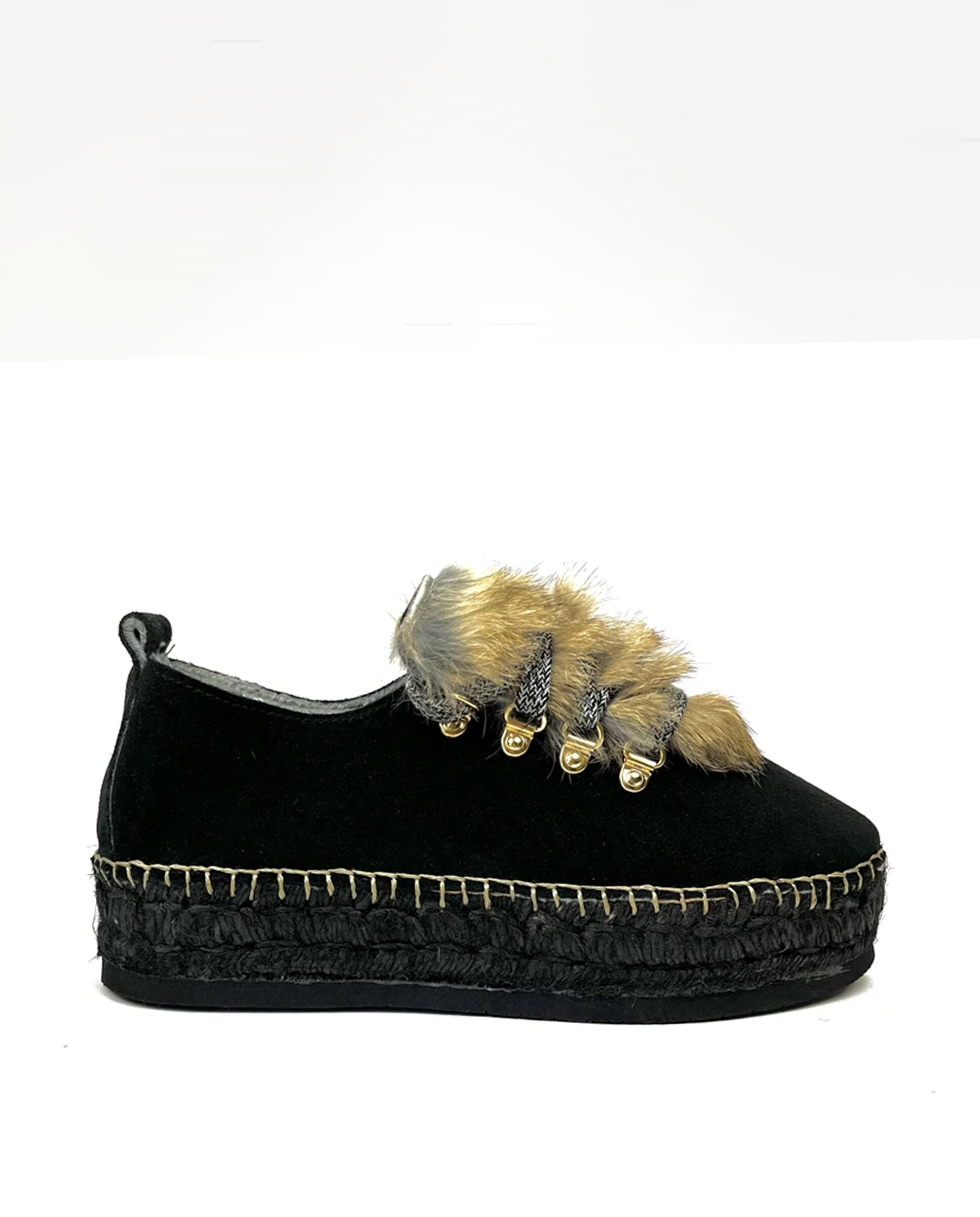 Zapatillas con cuña de mujer tipo Sneakers de serraje - star love - Negro Negro-1