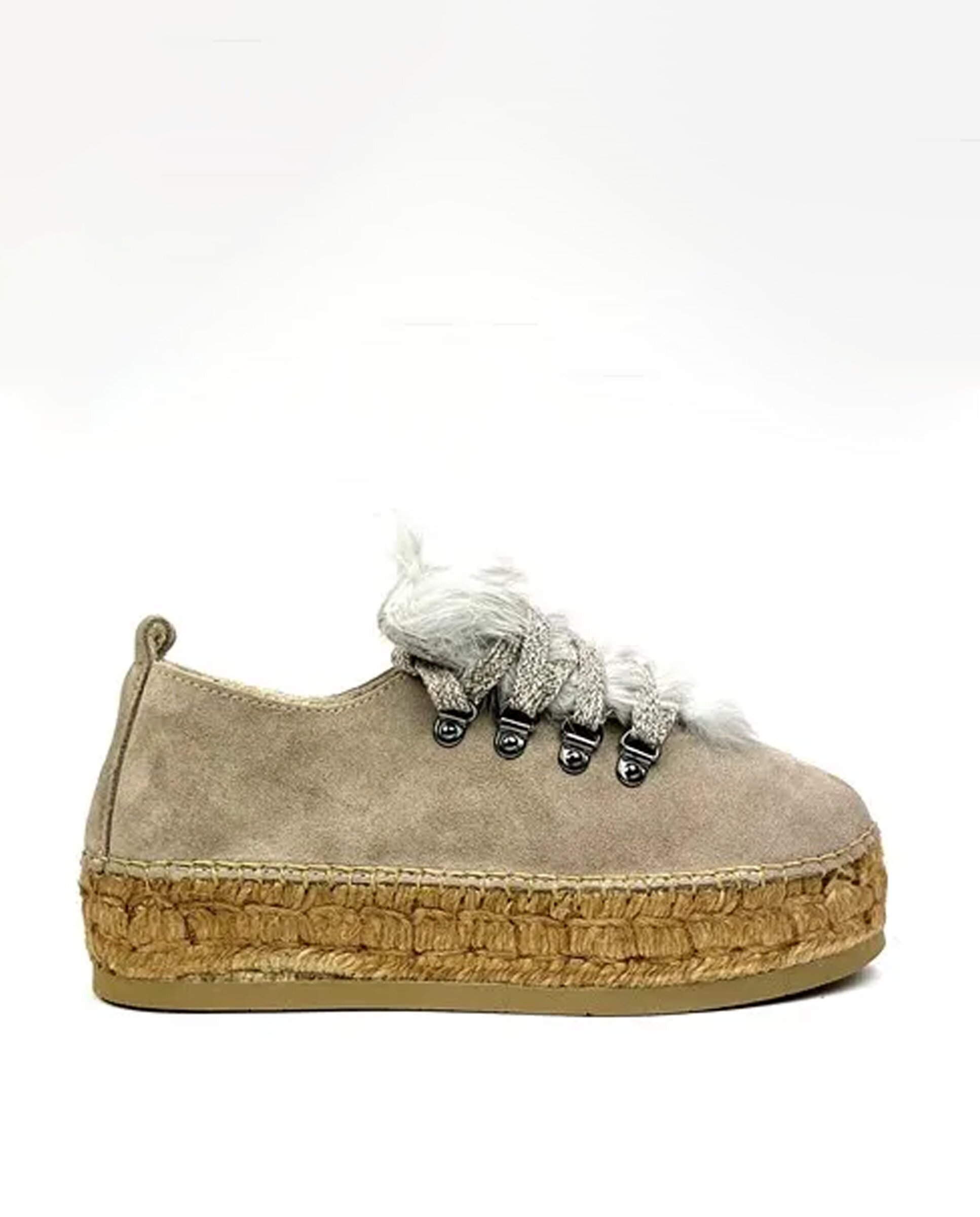 Zapatillas con cuña de mujer tipo Sneakers de serraje - star love - Beige Beige-1