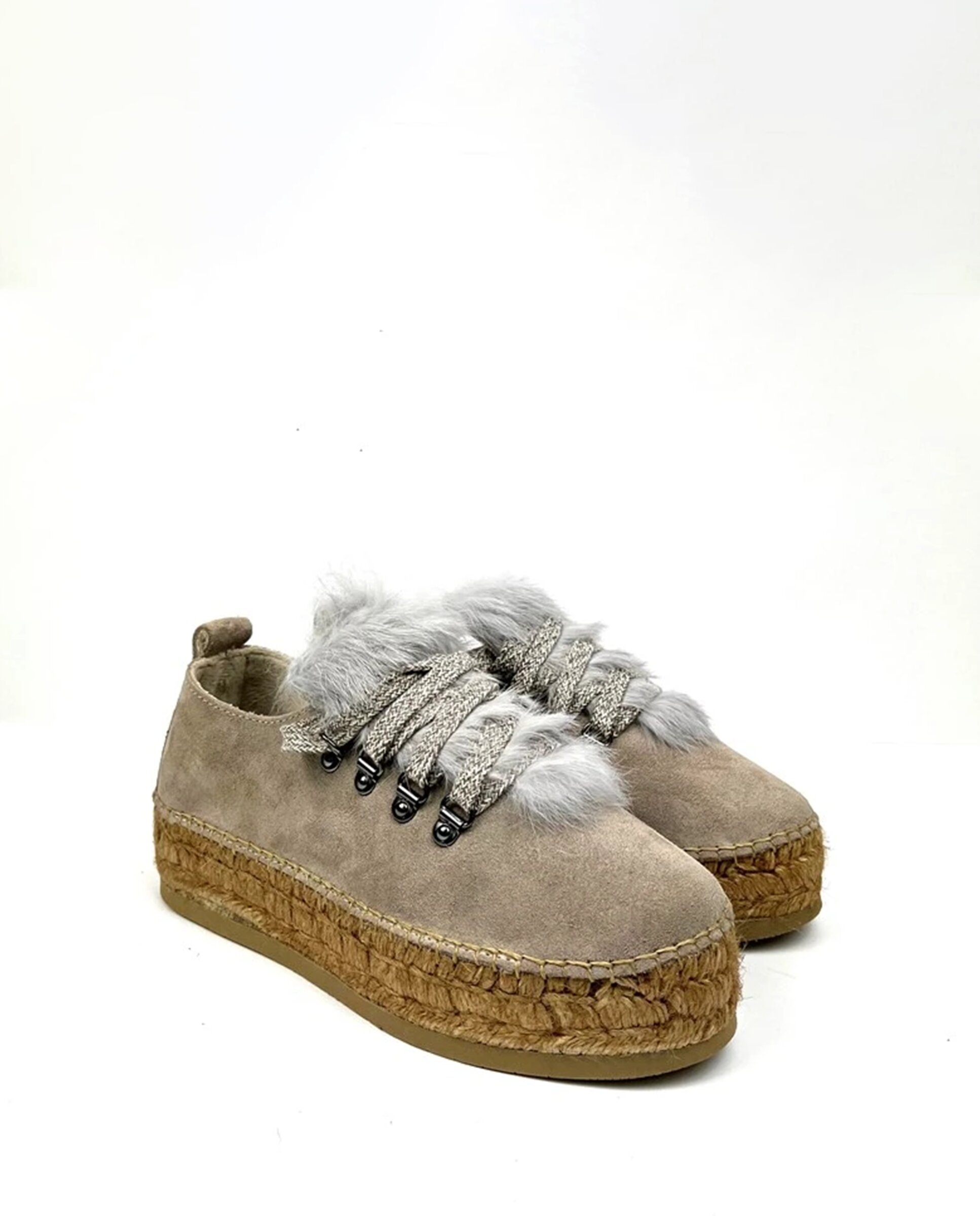 Zapatillas con cuña de mujer tipo Sneakers de serraje - star love - Beige Beige-3