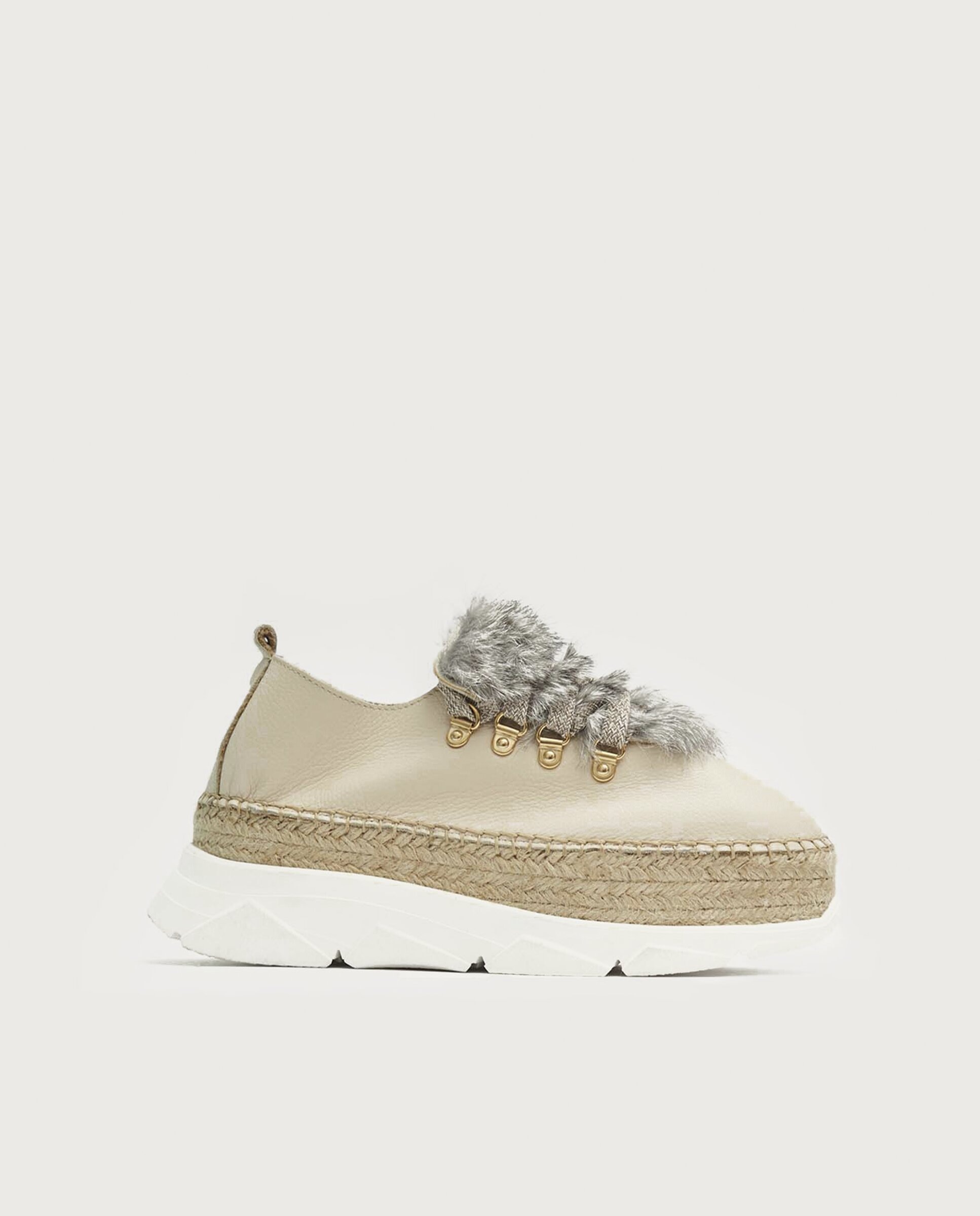 Zapatillas con cuña de mujer tipo Sneakers de piel - star love - Hielo Hielo-1