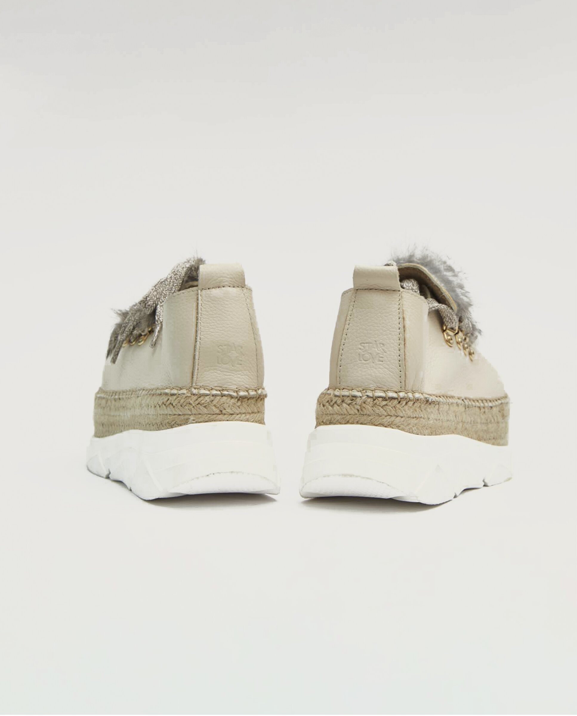 Zapatillas con cuña de mujer tipo Sneakers de piel - star love - Hielo Hielo-5