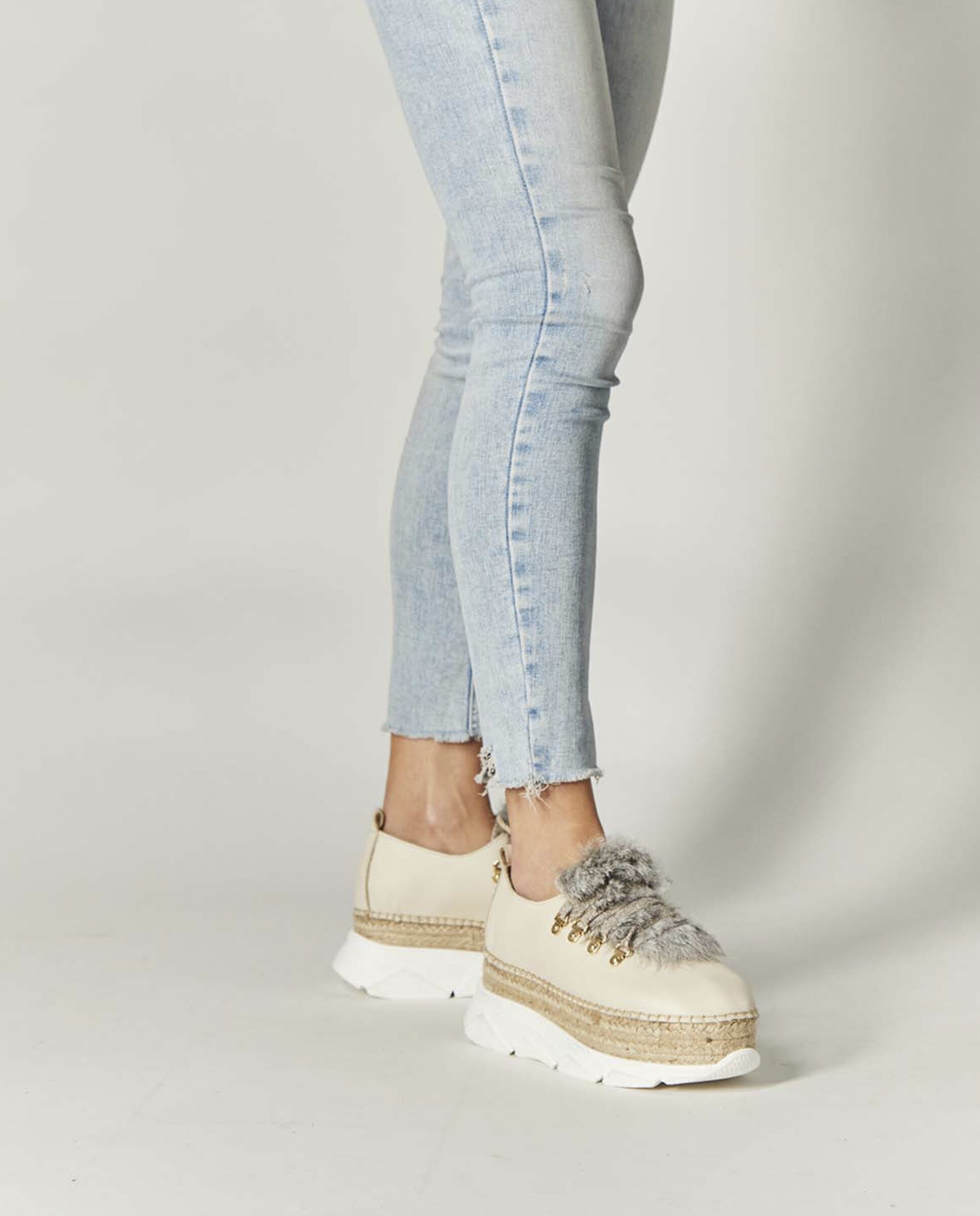 Zapatillas con cuña de mujer tipo Sneakers de piel - star love - Hielo Hielo-2
