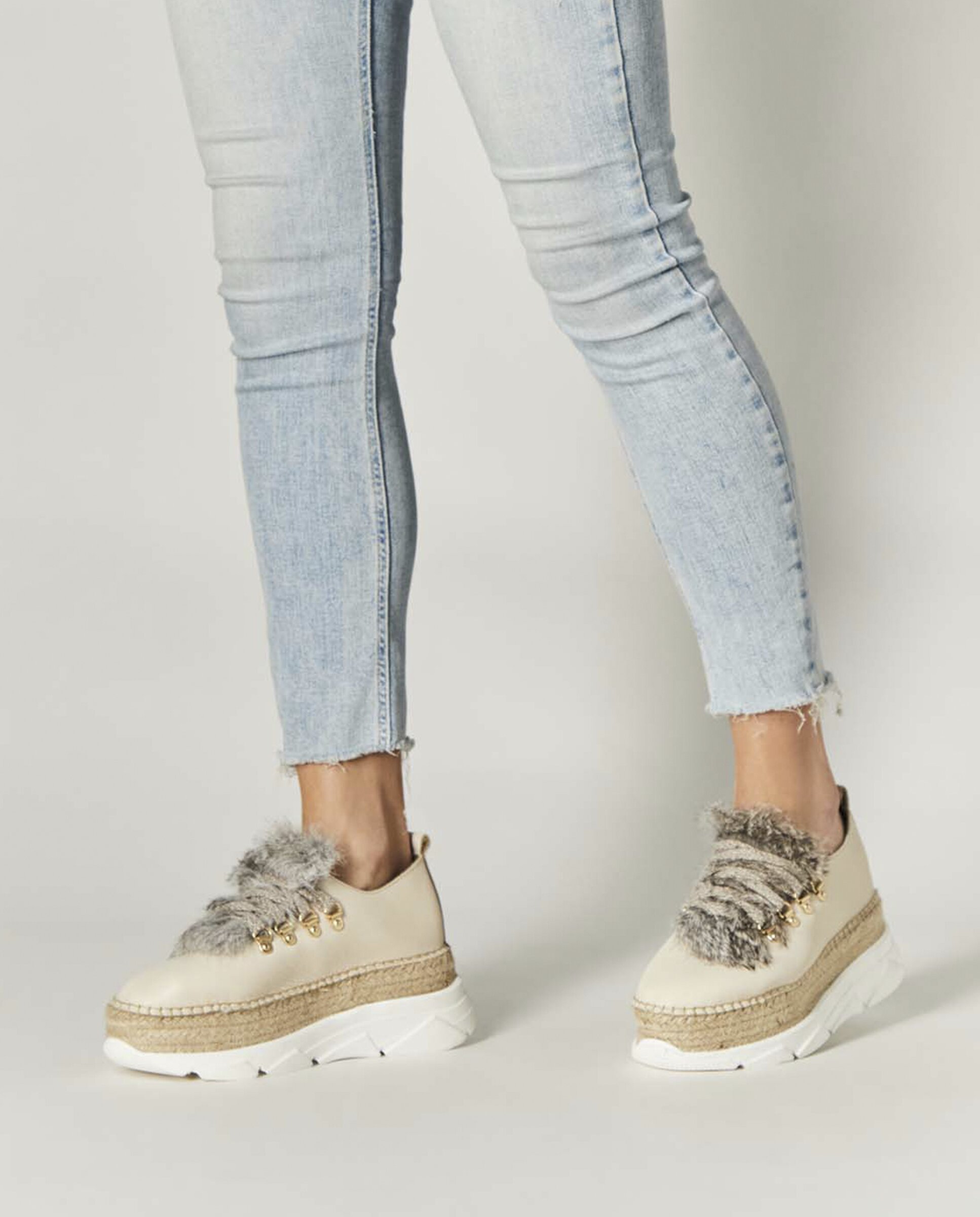 Zapatillas con cuña de mujer tipo Sneakers de piel - star love - Hielo Hielo-3