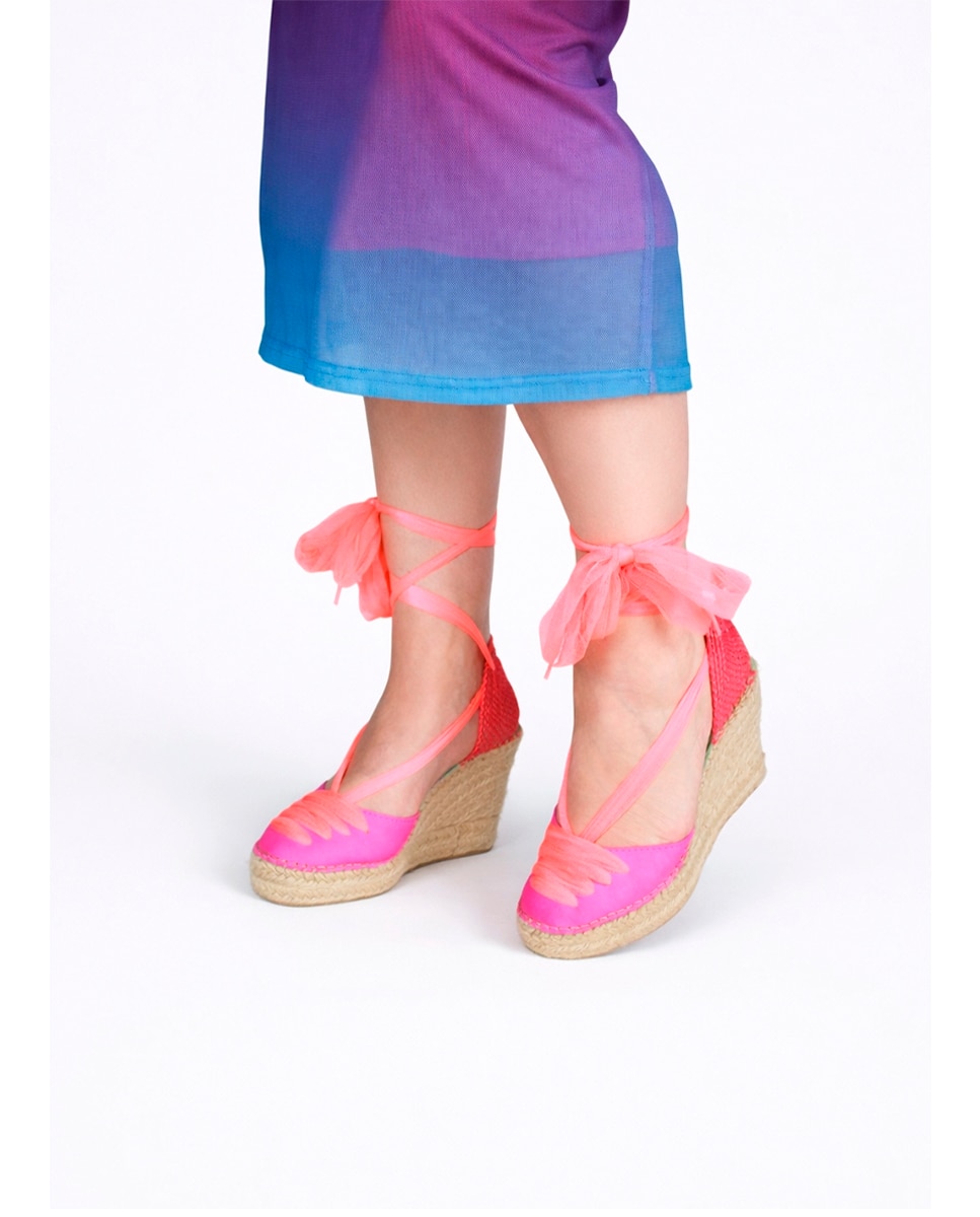 Alpargatas con cintas de tul y cuña alta - star love - Fucsia Fucsia-2