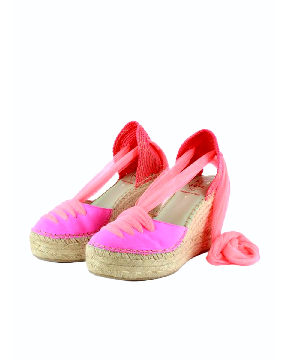 Alpargatas con cintas de tul y cuña alta - star love - Fucsia Fucsia-3