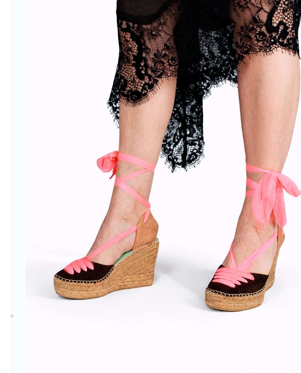 Alpargatas con cintas de tul en cuña alta - star love - Coral Coral-2