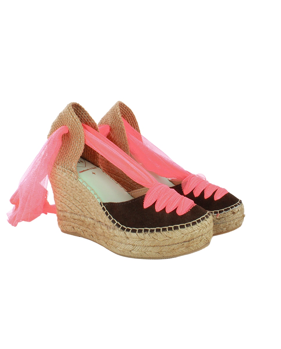 Alpargatas con cintas de tul en cuña alta - star love - Coral Coral-3