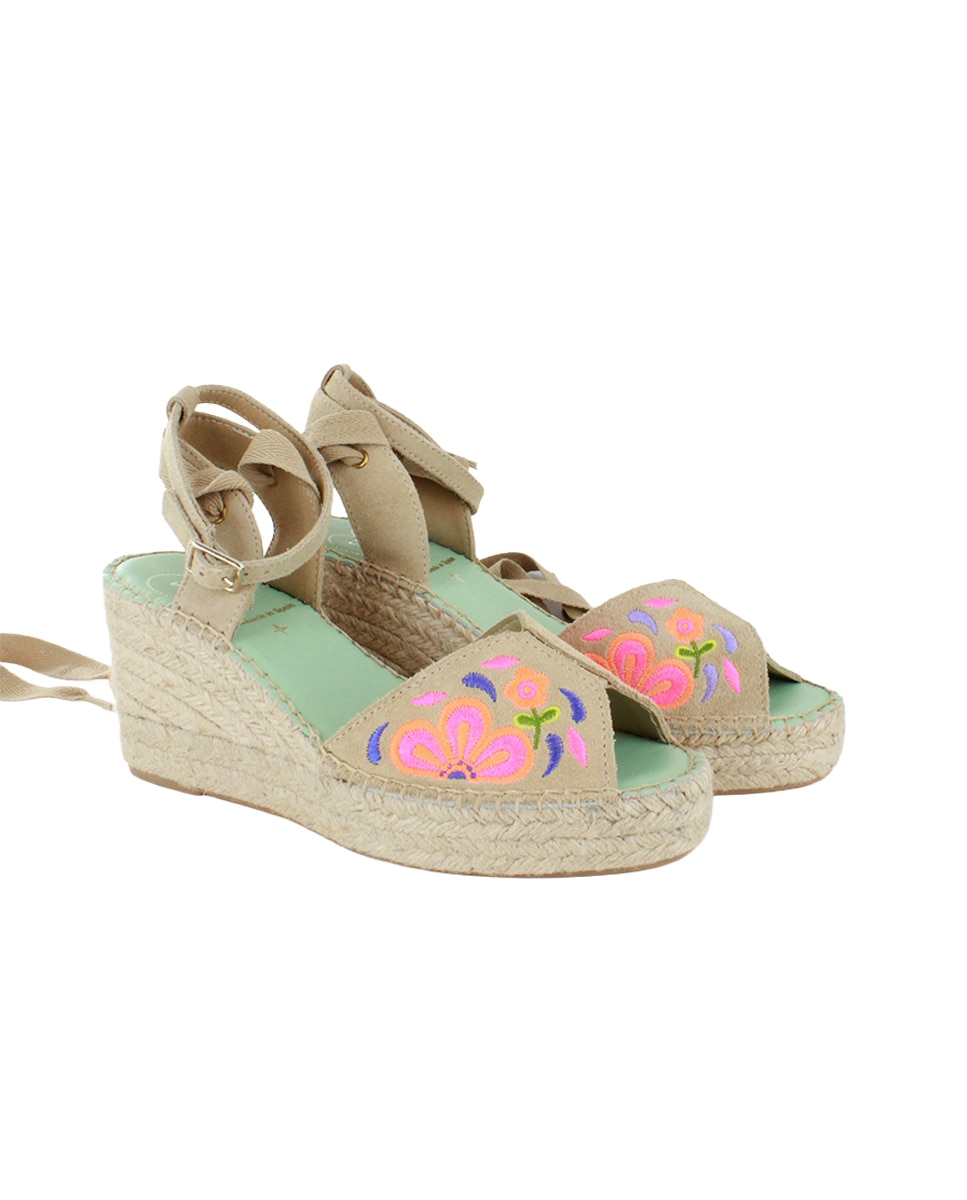 Alpargatas con cintas de cuña alta con hebilla intercambiable - star love - Beige Beige-3