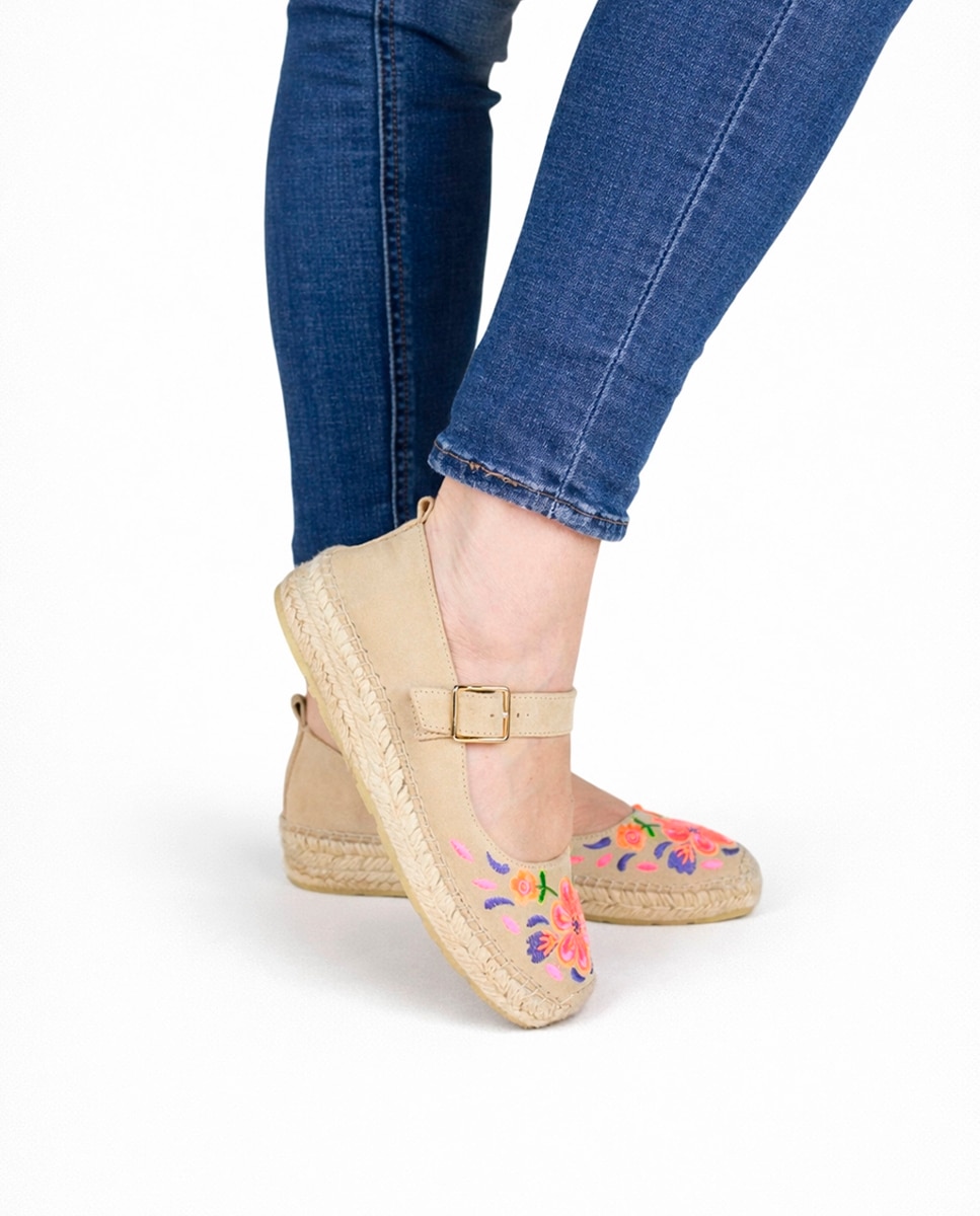 Bailarinas planas con hebilla y flores bordadas - star love - Beige Beige-2