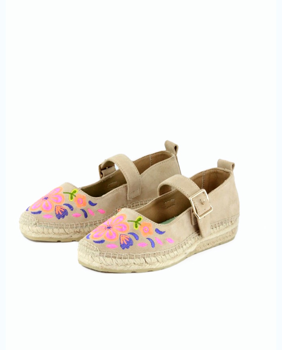 Bailarinas planas con hebilla y flores bordadas - star love - Beige Beige-3