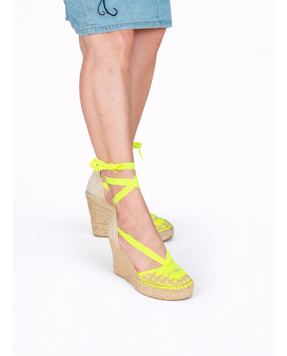 Alpargatas con cintas de tul fantasia vichy - star love - Amarillo Flúor Amarillo Flúor-2