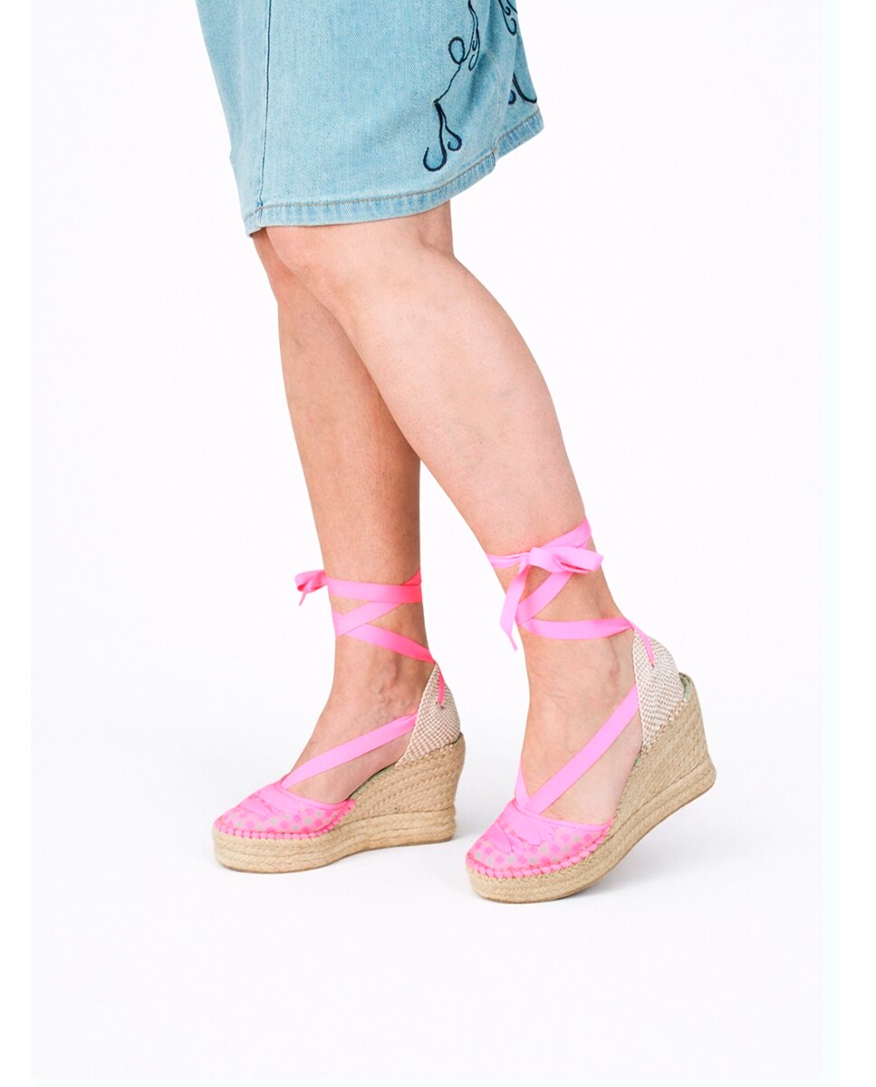 Alpargatas con cintas de tul fantasia vichy - star love - Fucsia Fucsia-2