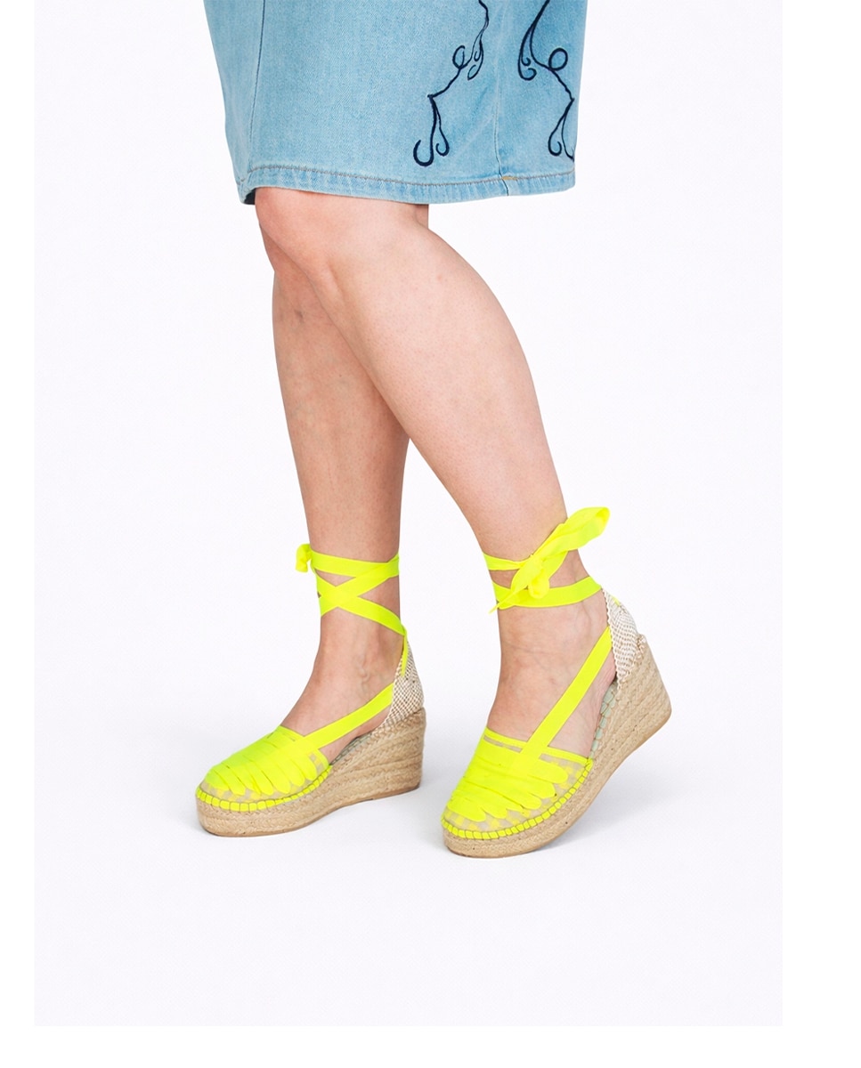 Alpargatas con cintas y cuñas medias vichy - star love - Fucsia Fucsia-2