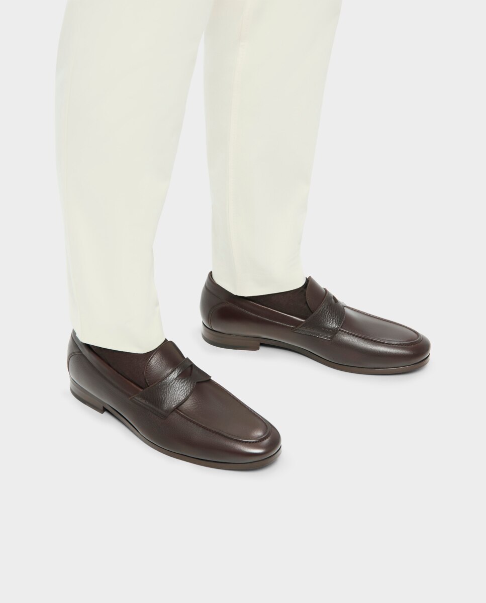 Imagen 2 de Mocasines de hombre de piel con antifaz - Glent - Marrón Marrón