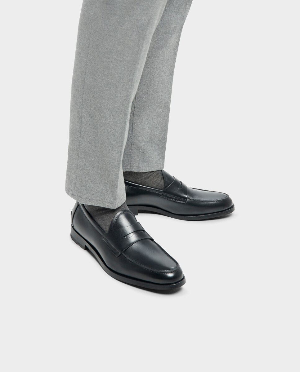 Mocasines de hombre de piel con antifaz ancho especial - Glent - Negro Negro-2