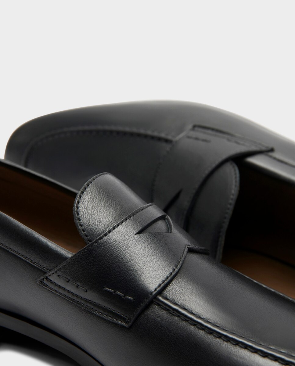 Mocasines de hombre de piel con antifaz ancho especial - Glent - Negro Negro-5