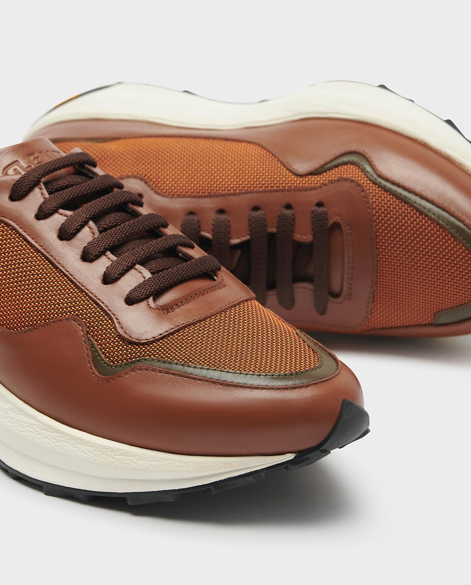 Zapatillas de hombre de piel con cordones Marrón Glent Marrón-5