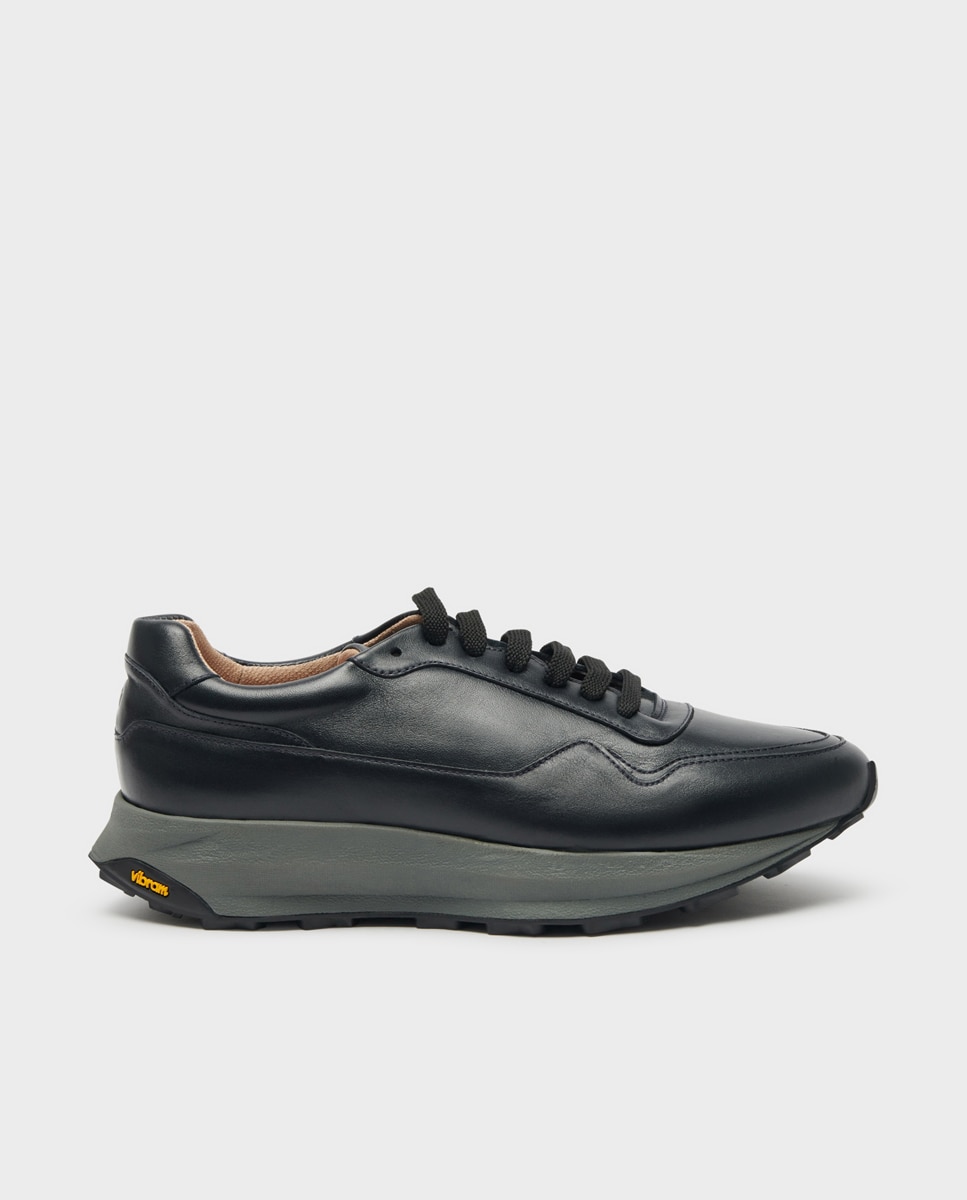 Zapatillas de hombre de piel con cordones Negro Glent Negro-1