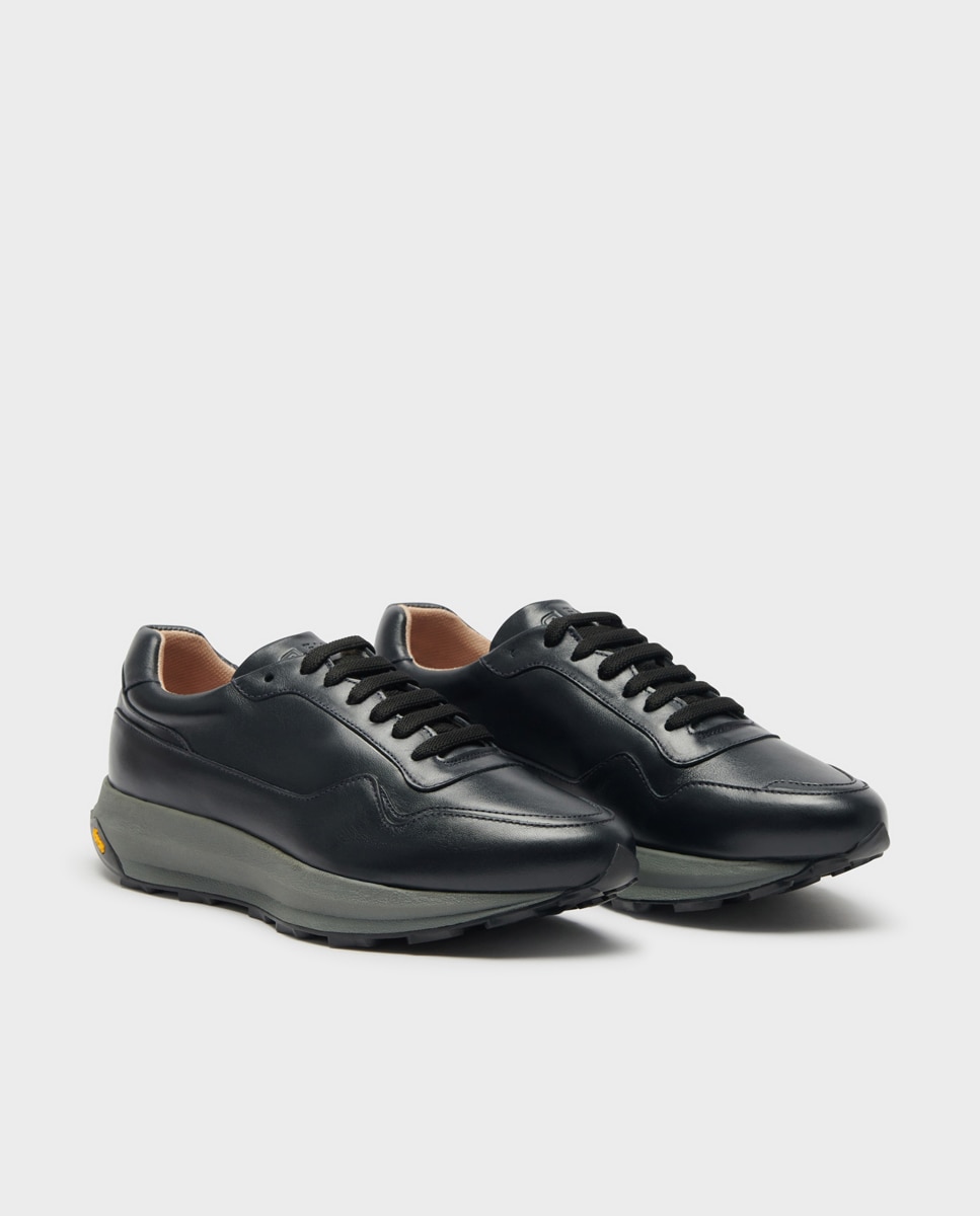 Zapatillas de hombre de piel con cordones Negro Glent Negro-3