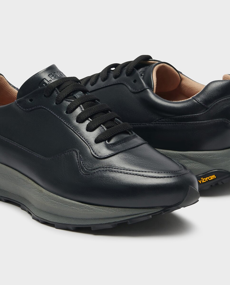 Zapatillas de hombre de piel con cordones Negro Glent Negro-2