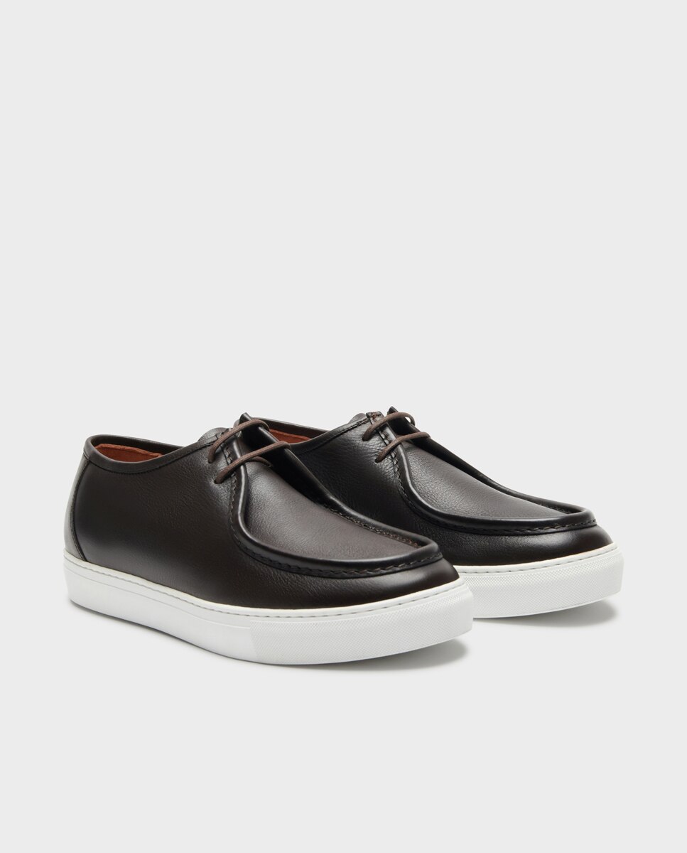 Zapatos wallabee de cordones de hombre de piel - Glent - Marrón Marrón-3