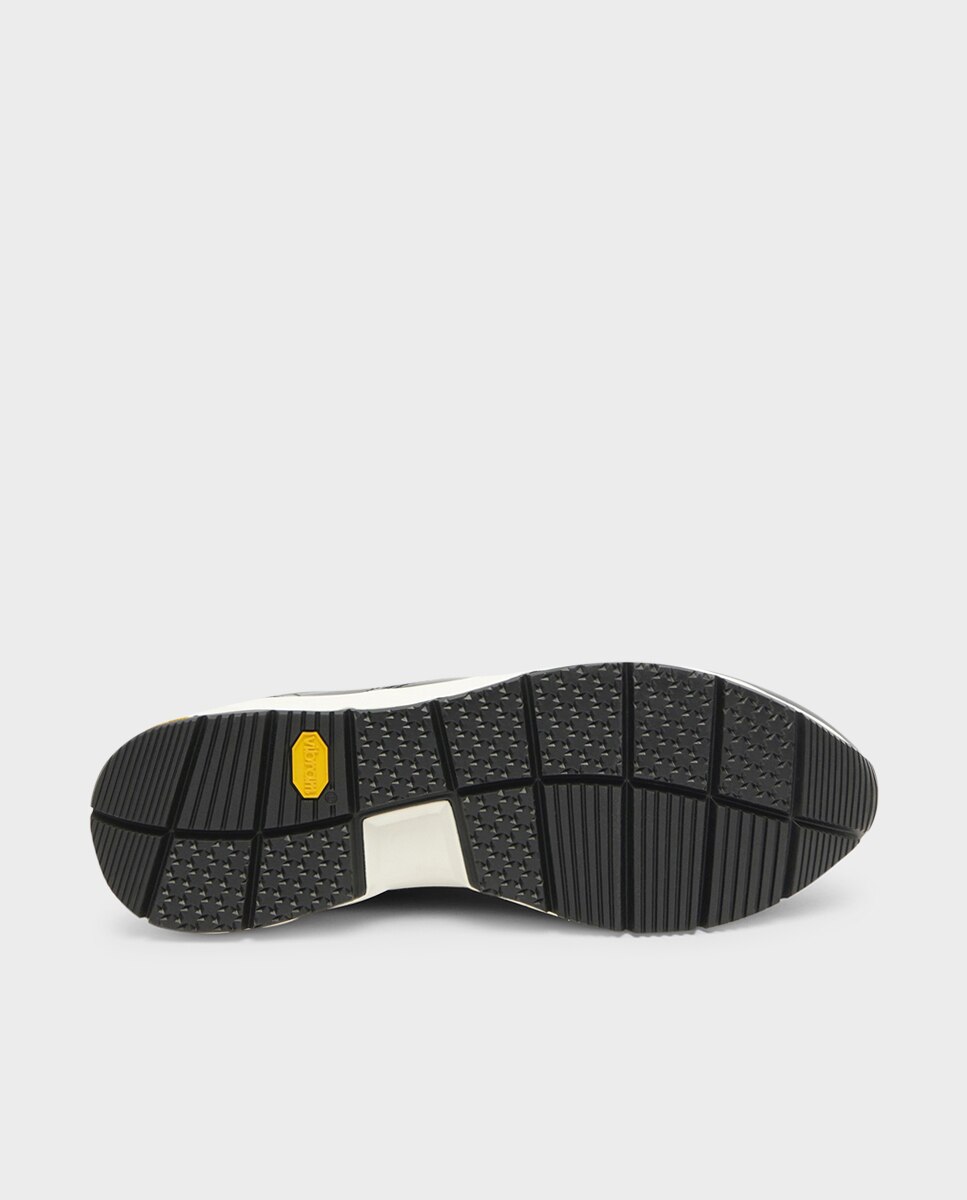 Zapatillas de hombre en piel y textil con suela vibram - Glent - Negro Negro-4