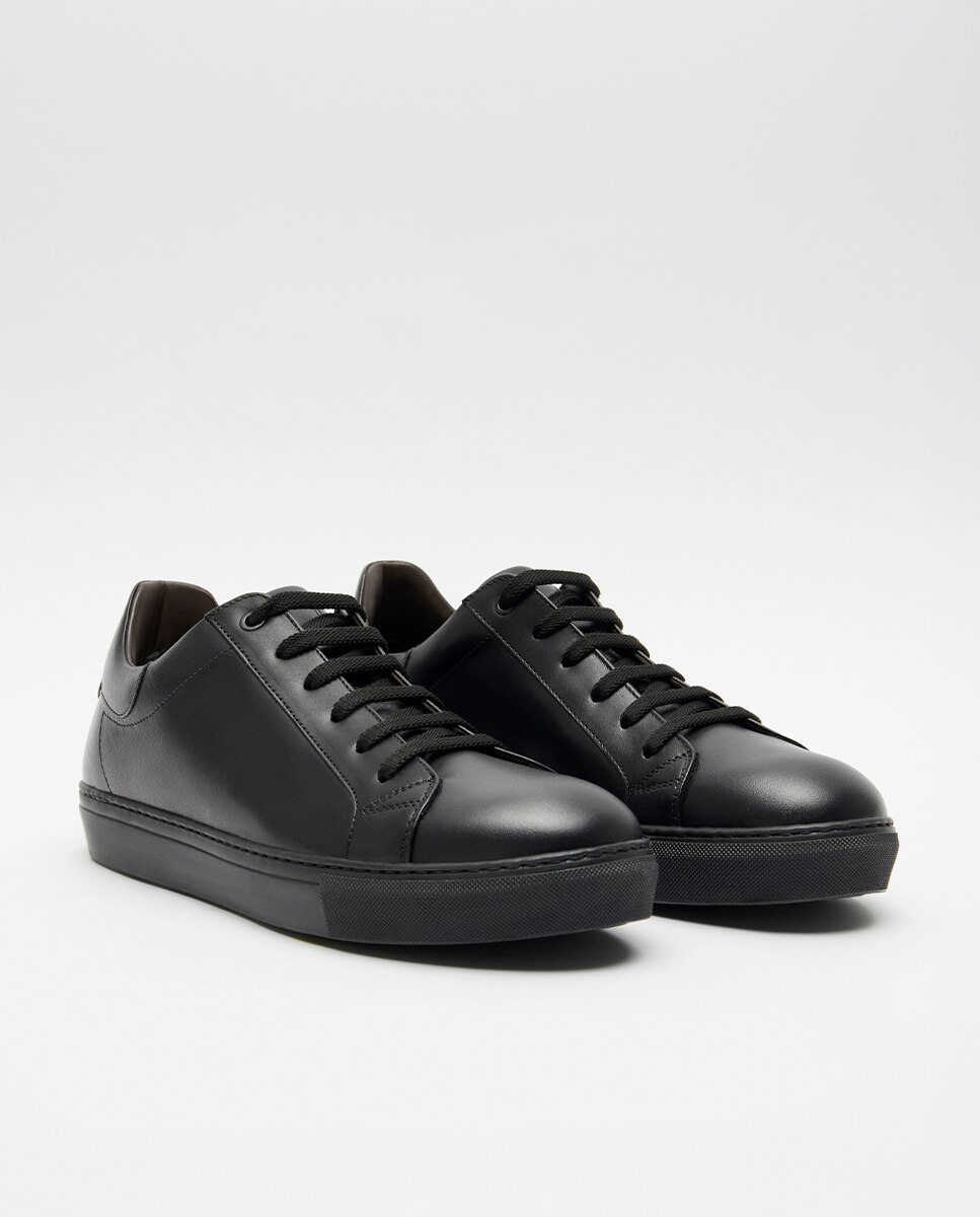 Zapatillas de vestir de hombre de piel con cordones ancho especial - Glent - Negro Negro-3