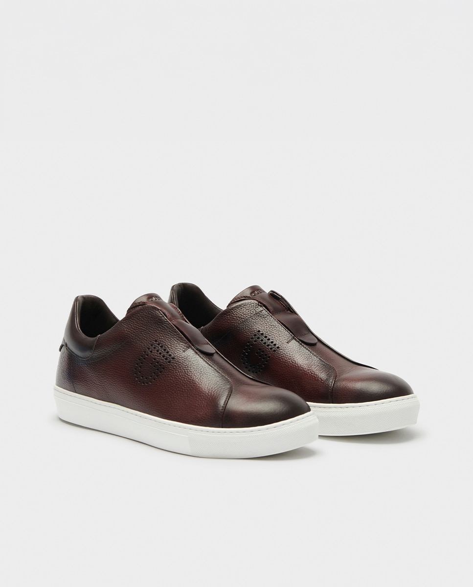 Zapatillas de vestir de hombre de piel con elástico ancho especial - Glent - Burdeos Burdeos-3