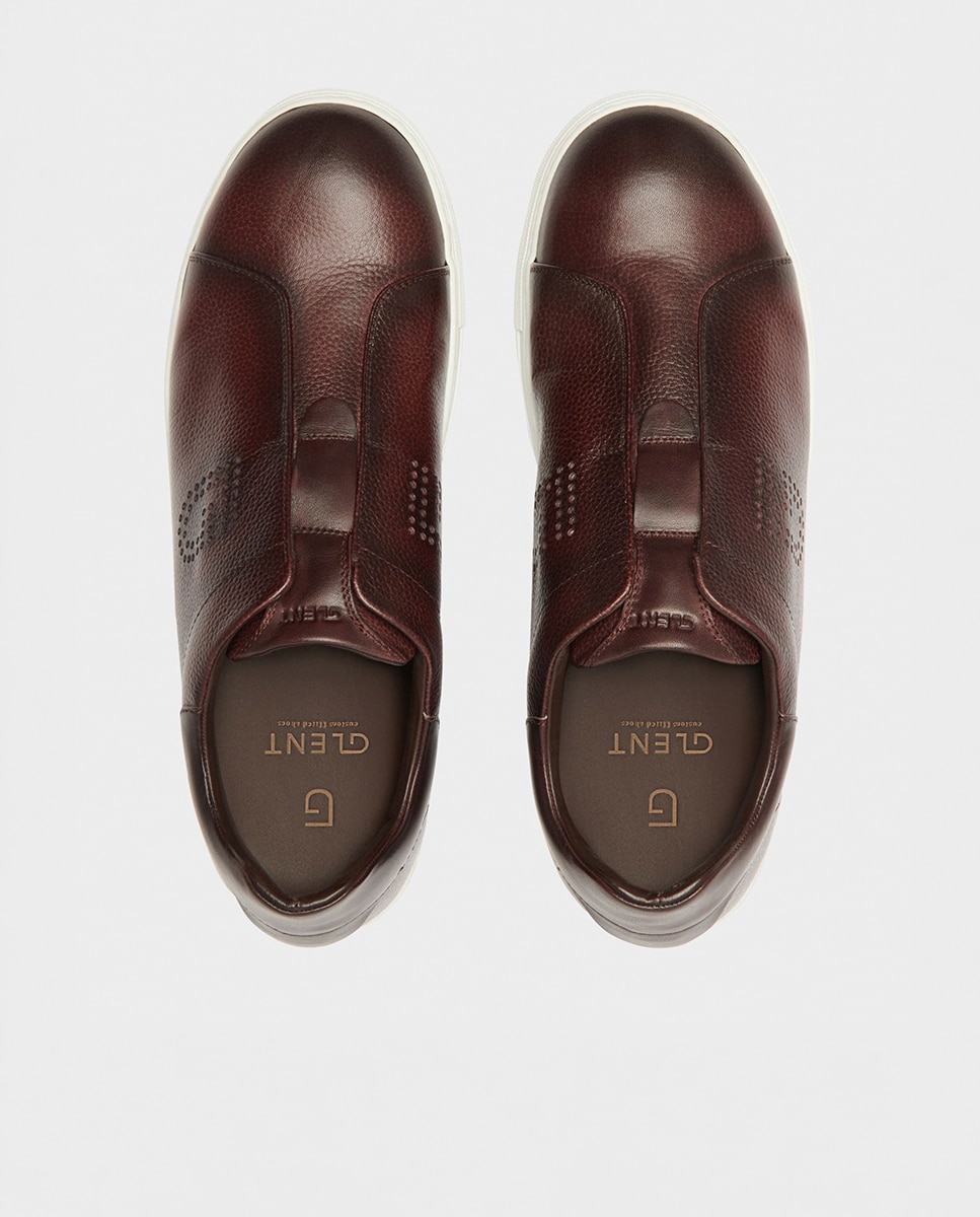 Zapatillas de vestir de hombre de piel con elástico ancho especial - Glent - Burdeos Burdeos-2