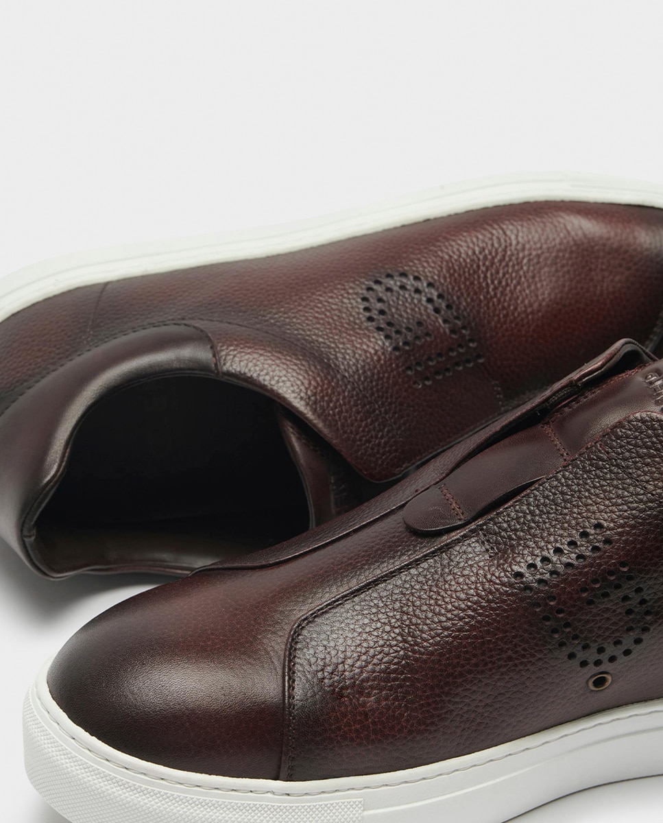 Zapatillas de vestir de hombre de piel con elástico ancho especial - Glent - Burdeos Burdeos-4