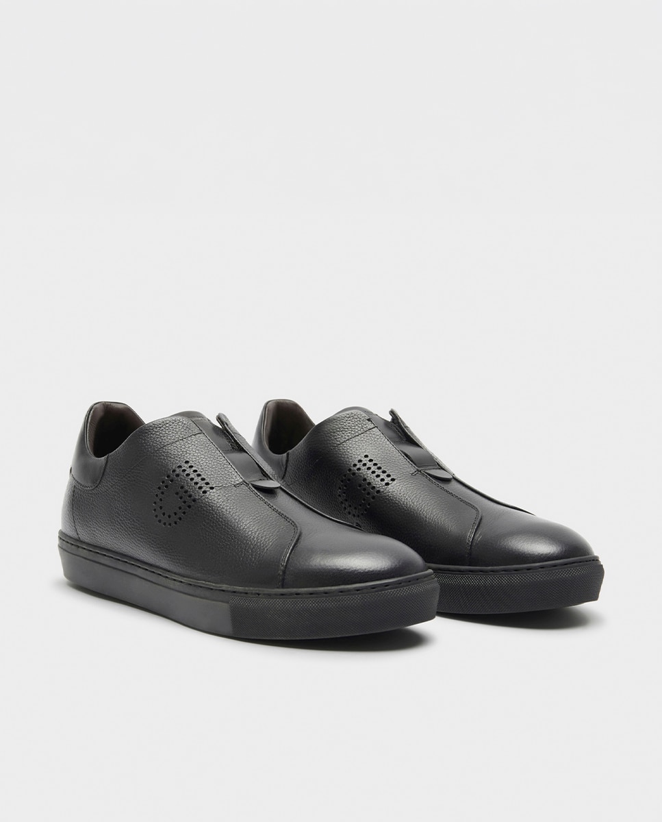 Zapatillas de vestir de hombre de piel con elástico - Glent - Negro Negro-3