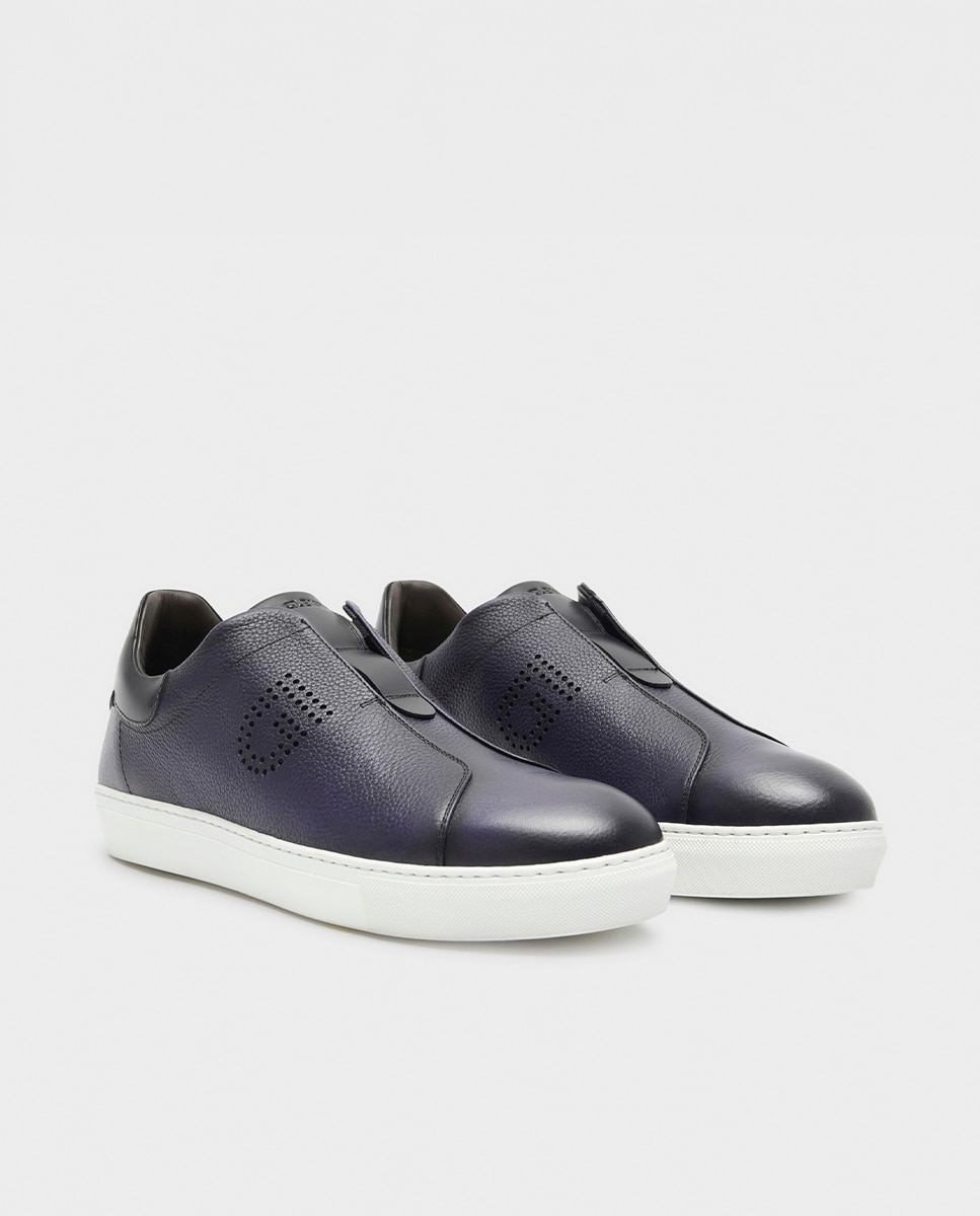 Zapatillas de vestir de hombre de piel con elástico - Glent - Azul marino Azul marino-3