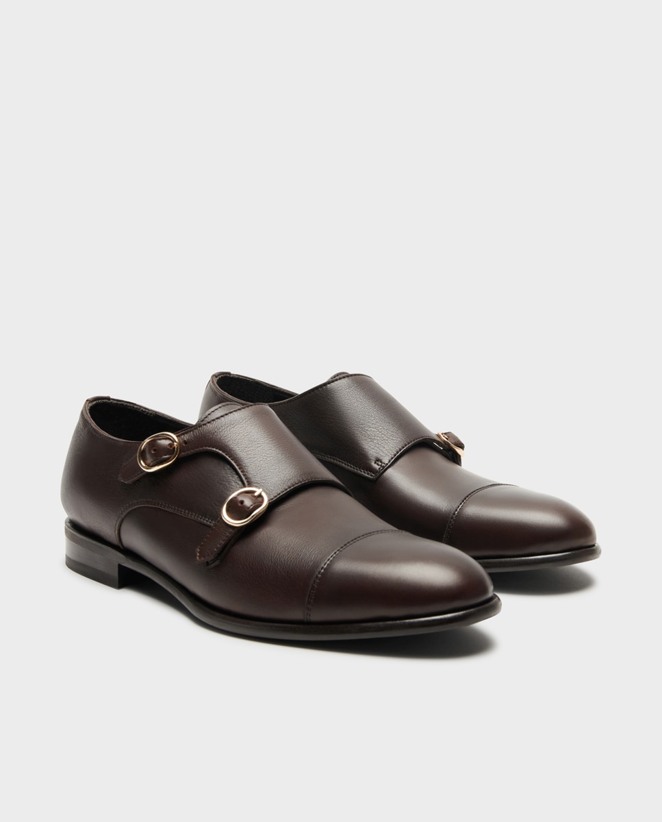 Zapatos monk de hombre de piel ancho especial - Glent - Marrón Marrón-3