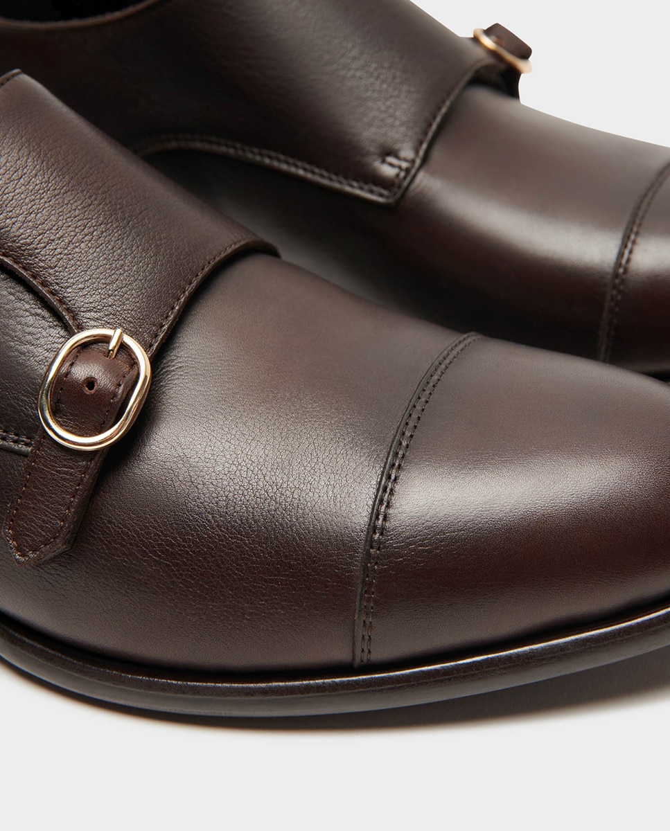 Zapatos monk de hombre de piel ancho especial - Glent - Marrón Marrón-2