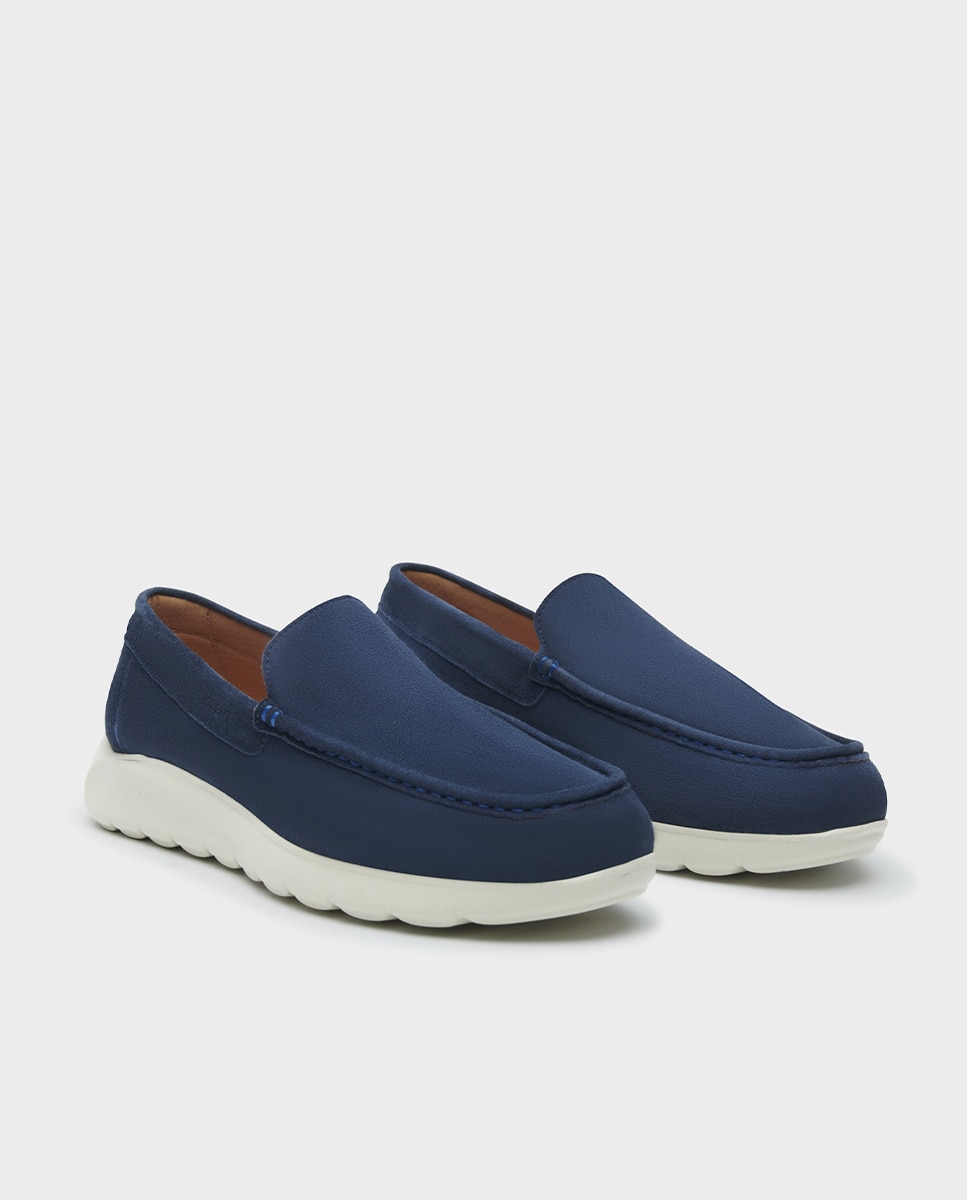 Mocasines de hombre de piel y suela con amortiguación extra - Glent - Azul marino Azul marino-3