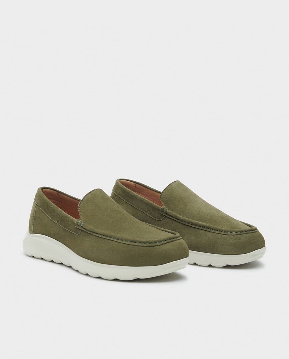 Mocasines de hombre de piel y suela con amortiguación extra - Glent - Verde Verde-3
