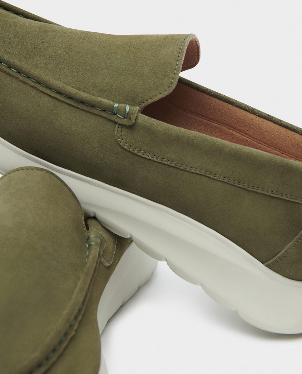 Mocasines de hombre de piel y suela con amortiguación extra - Glent - Verde Verde-4