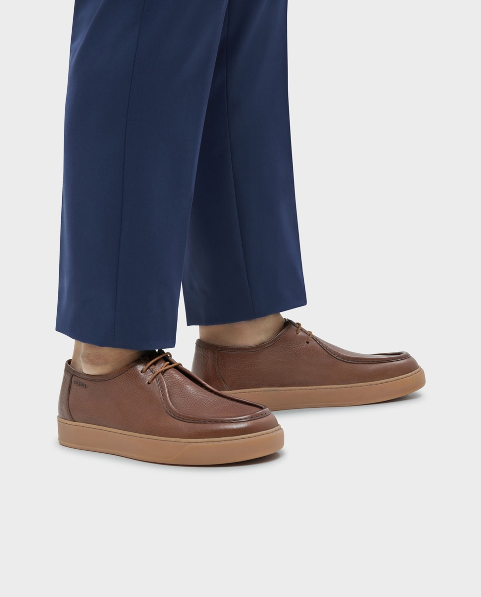 Zapatos wallabee de cordones de hombre de piel - Glent - Marrón Marrón-2