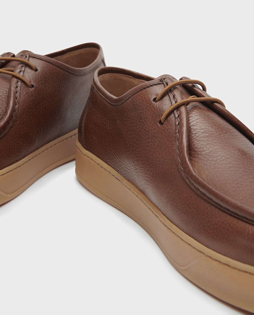 Zapatos wallabee de cordones de hombre de piel - Glent - Marrón Marrón-4